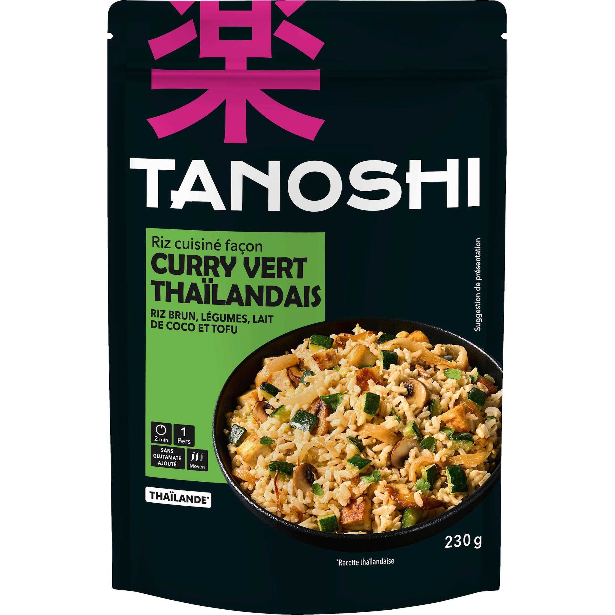 TANOSHI Riz cuisiné au curry vert thaïlandais avec lait de coco et tofu 230g