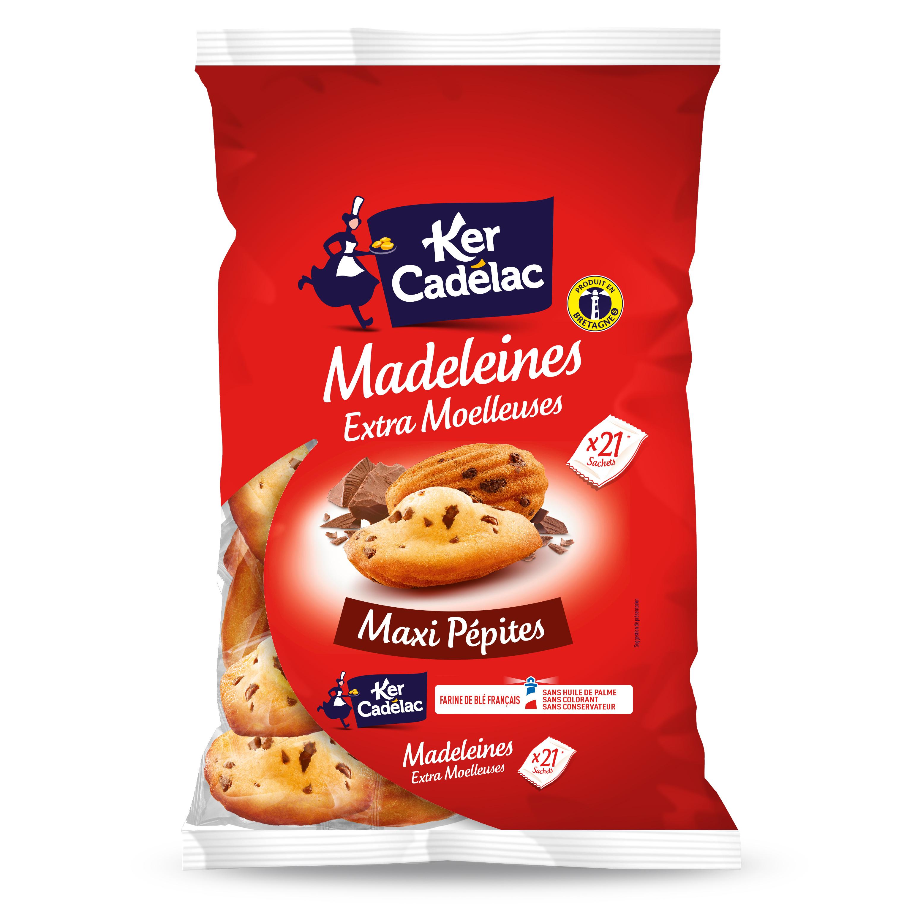 KER CADELAC Madeleines extra moelleuses aux pépites de chocolat en sachets individuels 21 madeleines 525g