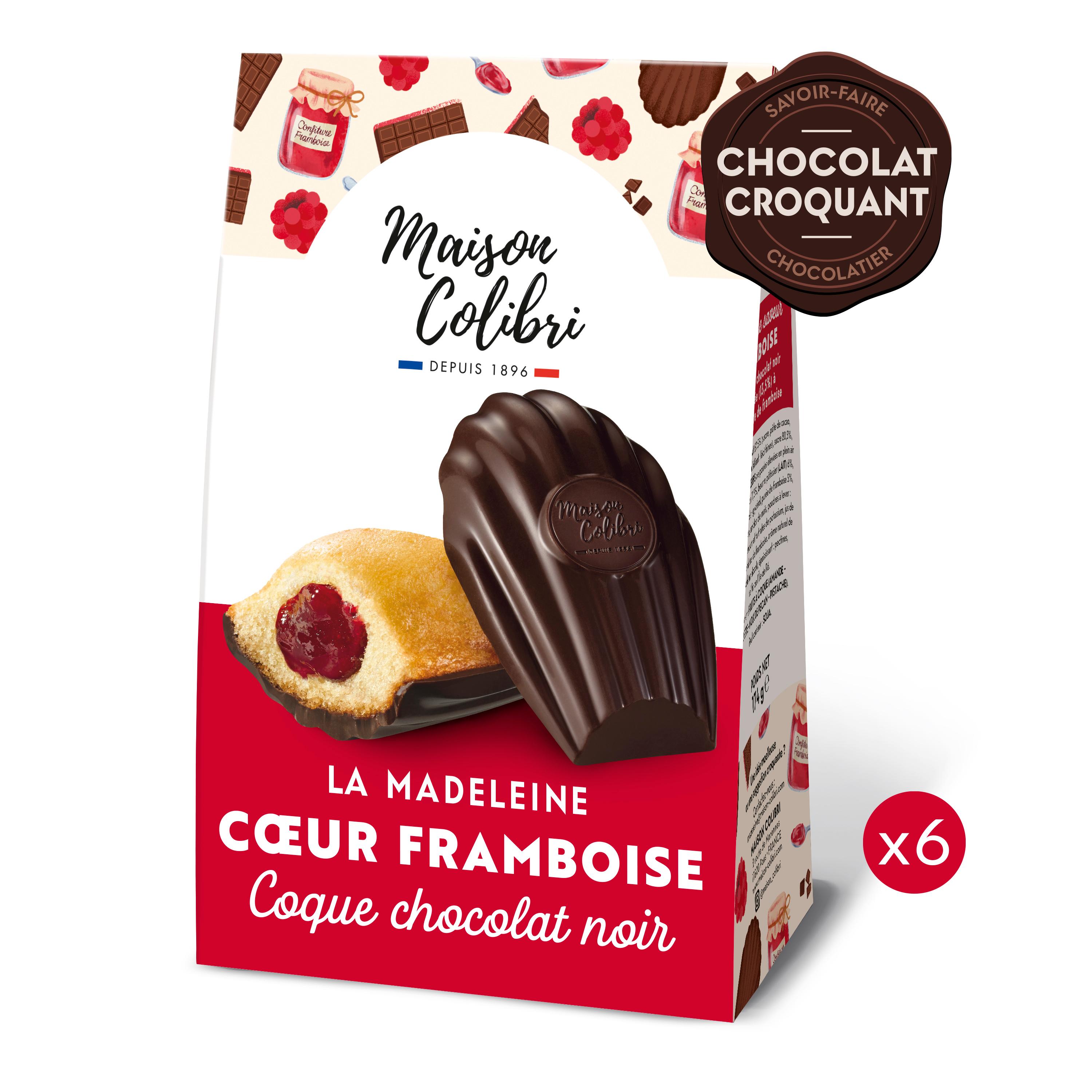 MAISON COLIBRI Madeleines coeur framboise et coque chocolat noir 6 madeleines 174g