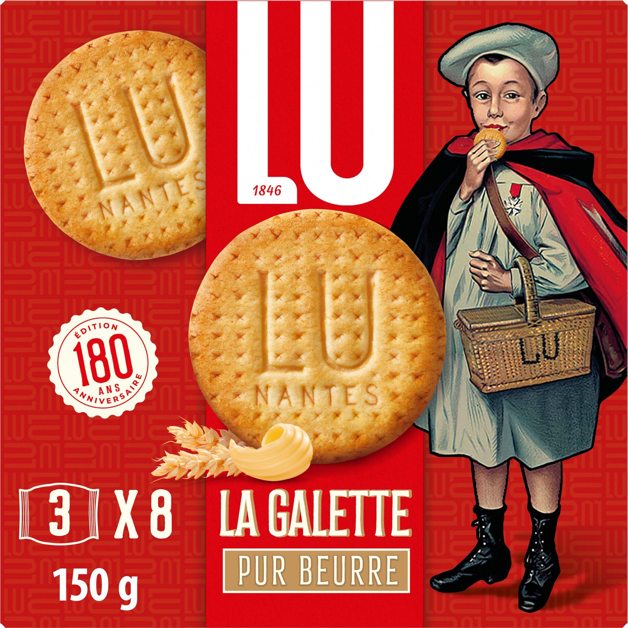 LU Biscuits galettes pur beurre au blé français 8 sachets de 3 biscuits 150g