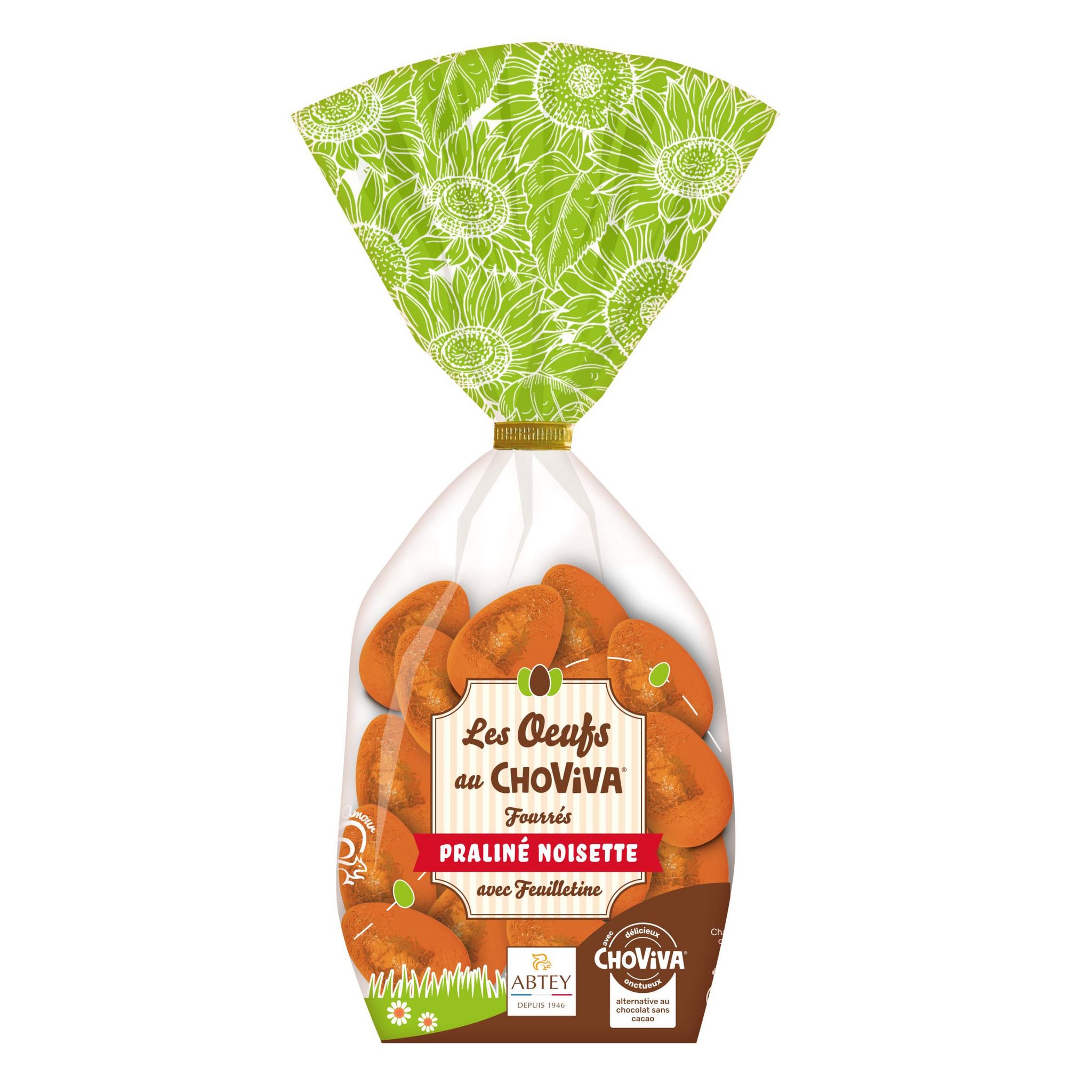 ABTEY Oeufs au choviva fourrés au praliné noisette avec feuilletine 20 oeufs 260g