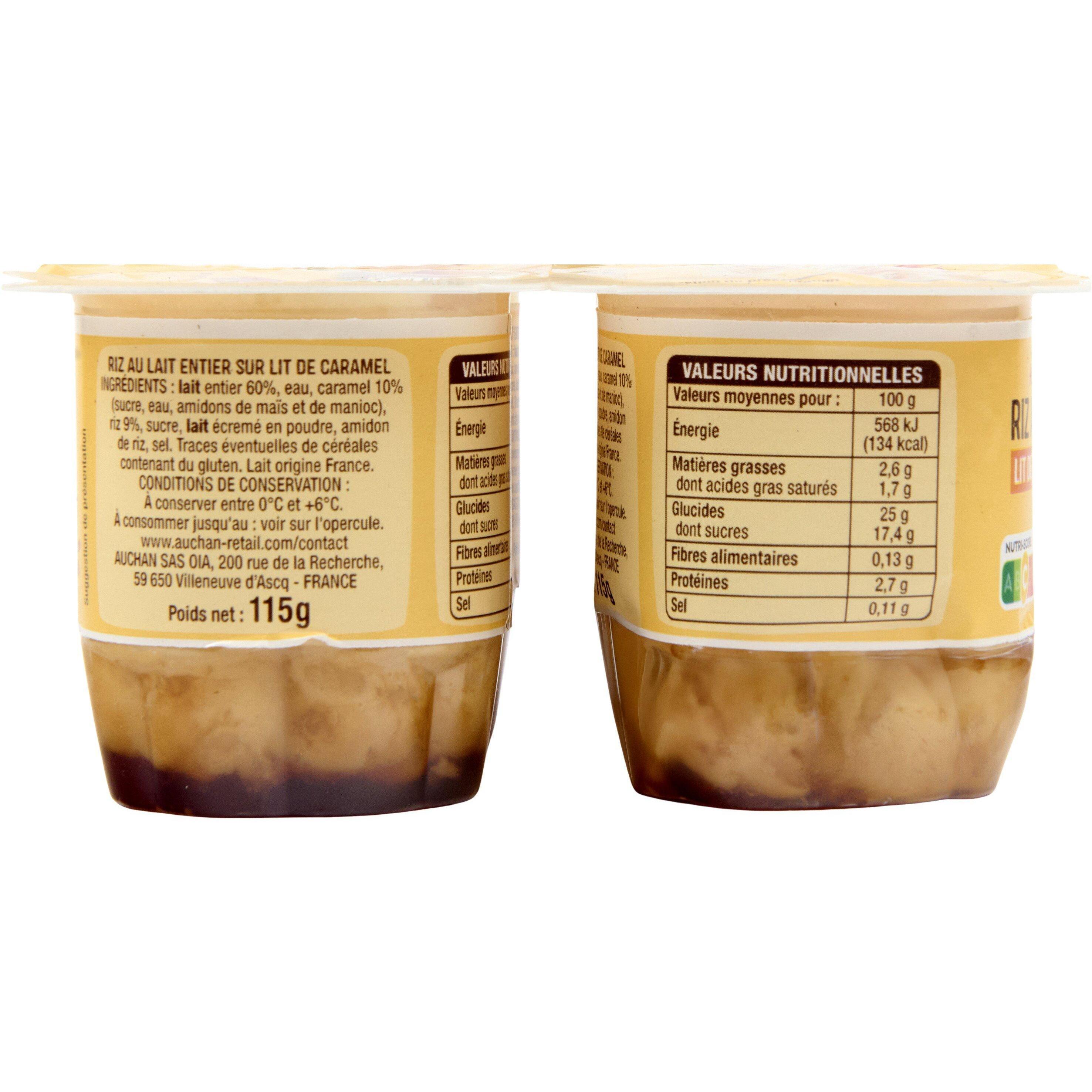 Voir la diapositive 2 : AUCHAN Riz au lait sur lit de caramel 4x115g