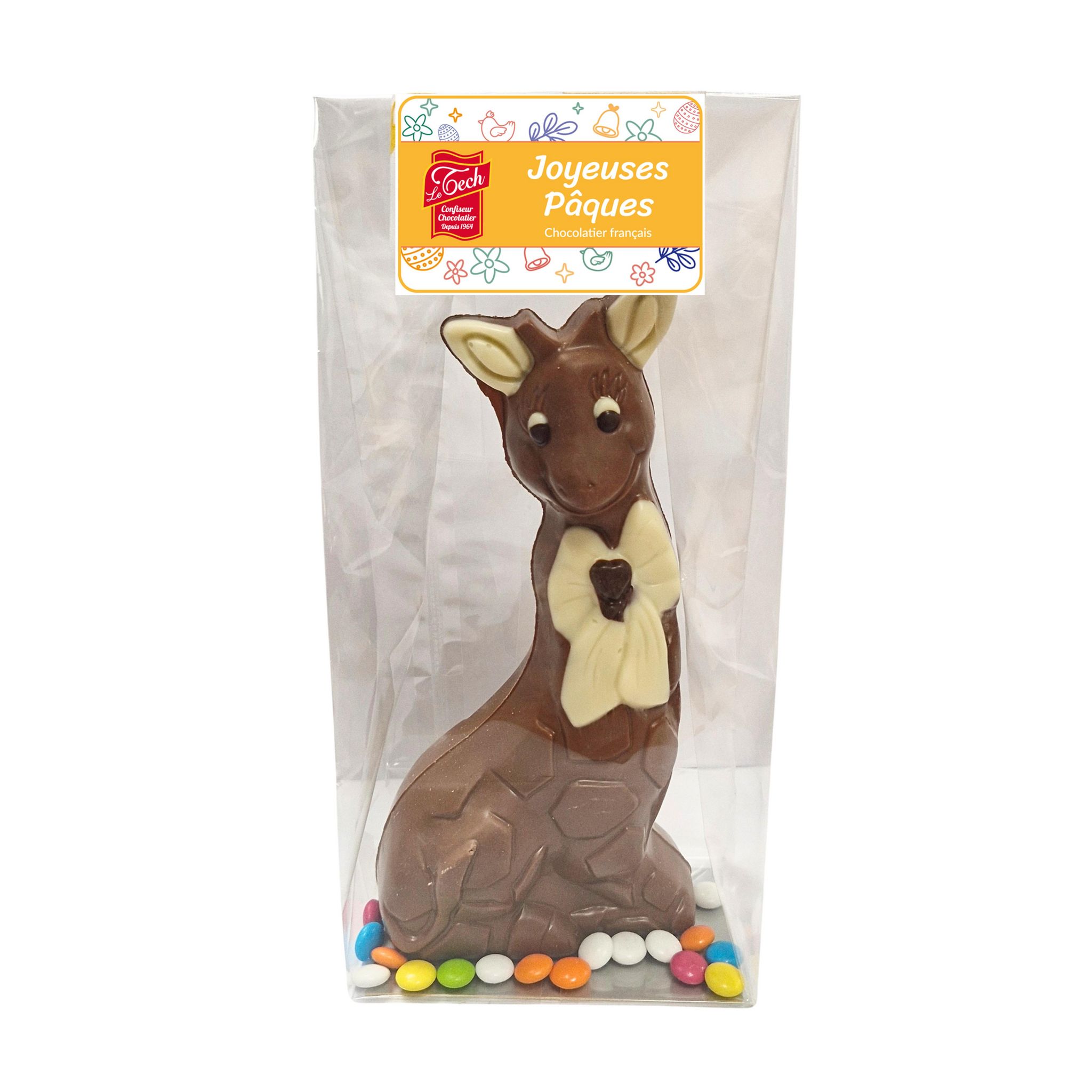 LE TECH Fifi la girafe en chocolat au lait décorée avec des dragées au chocolat au lait 130g