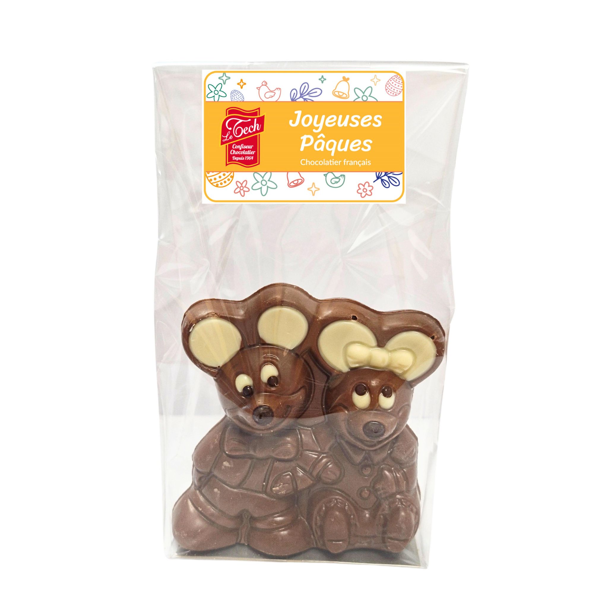 LE TECH Duo de souris enrobées de chocolat au lait et décorées de chocolat noir et de chocolat blanc 110g