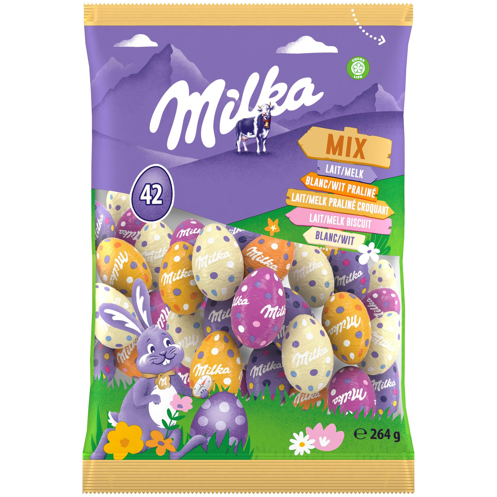 MILKA Oeufs de chocolat au lait mix 5 goûts 42 oeufs 264g