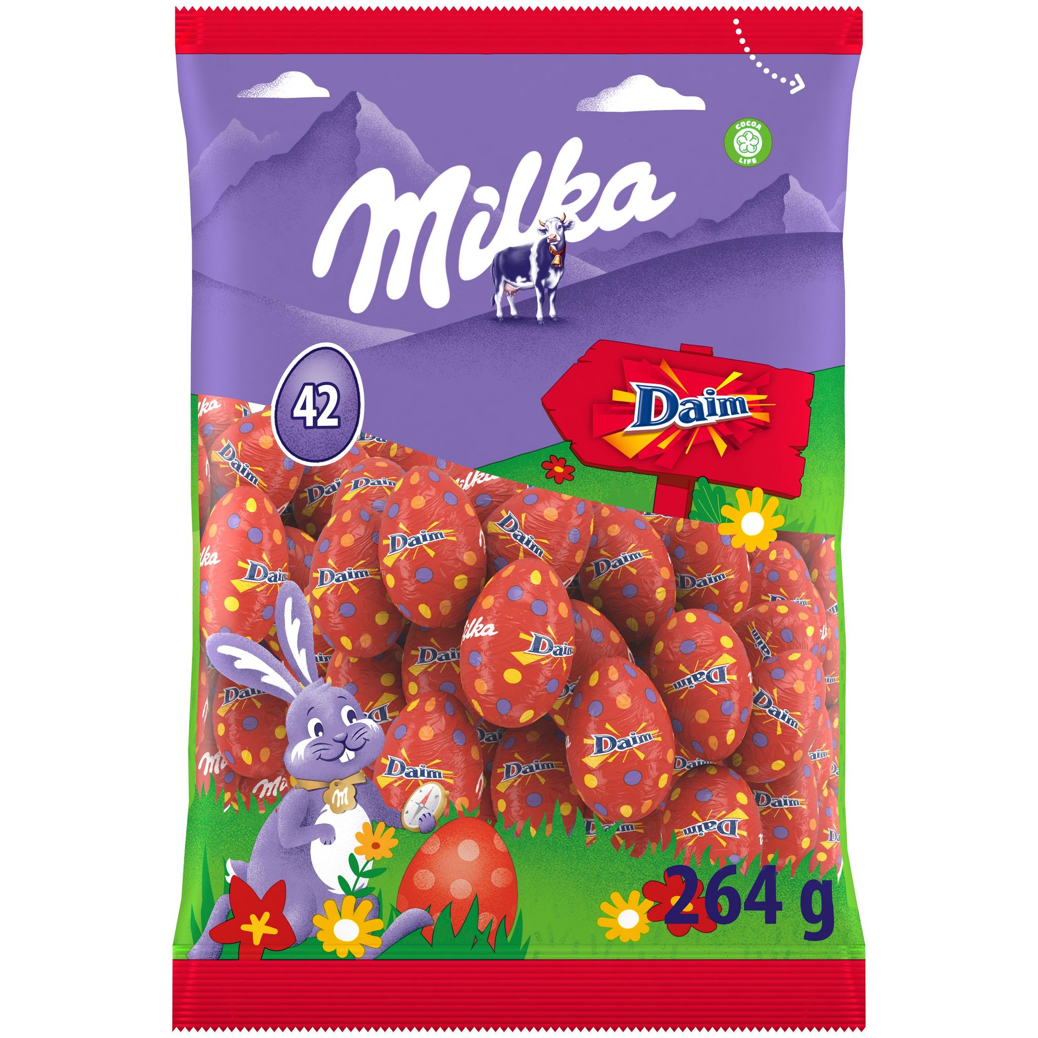 MILKA Petits oeufs de chocolat au lait Daim avec éclats de caramel craquant aux amandes 264g