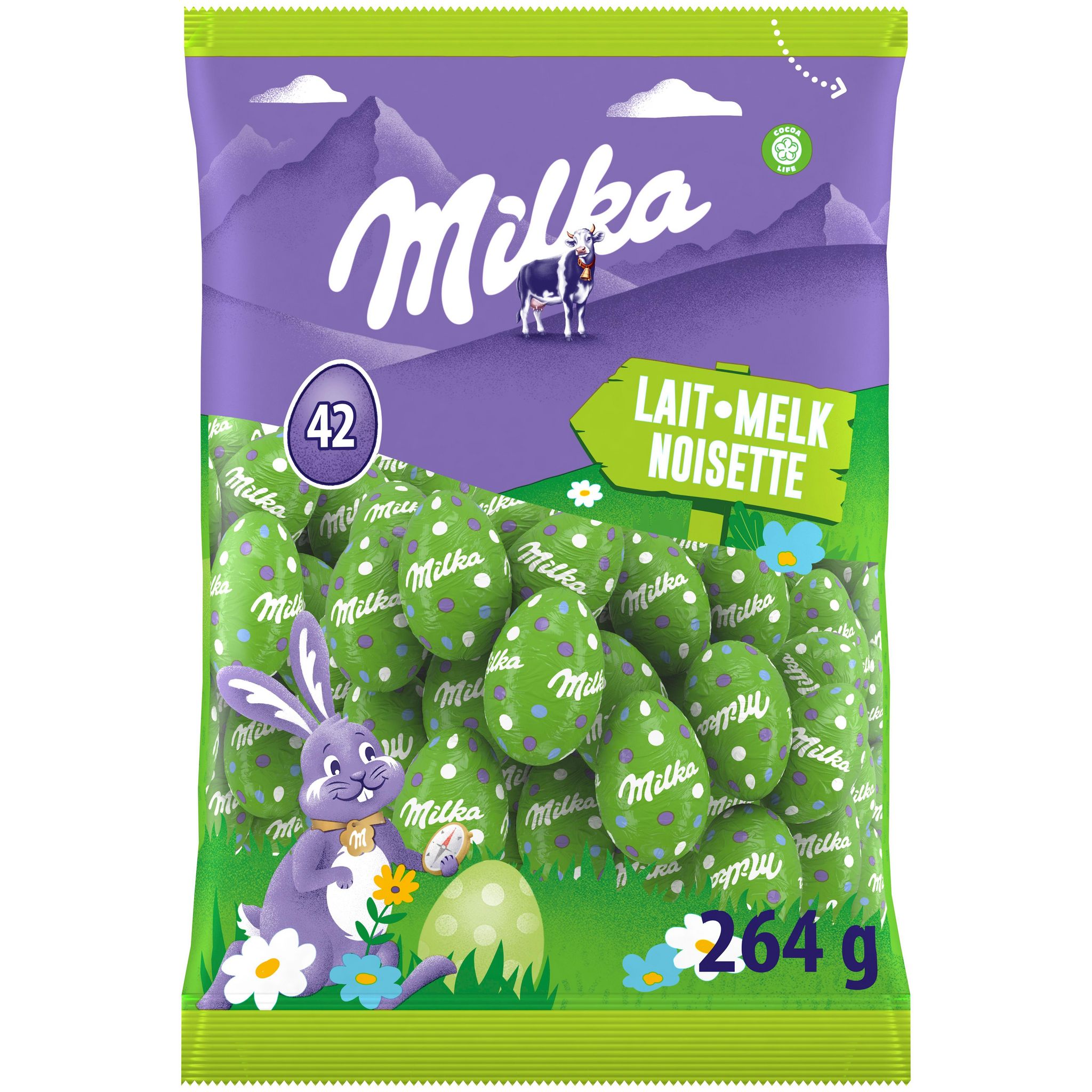 MILKA Oeufs fourrés au praliné noisette et chocolat au lait 42 oeufs 264g