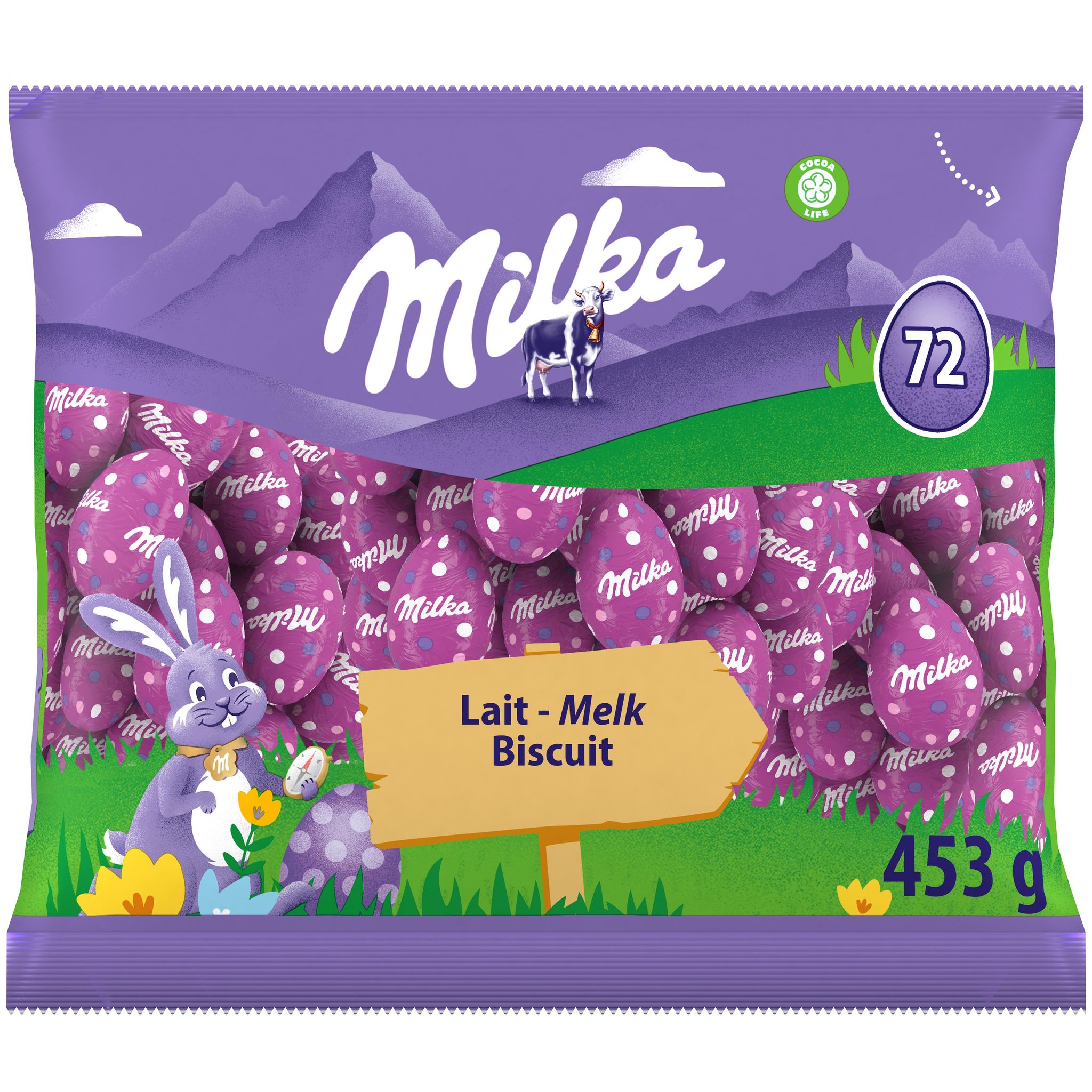 MILKA Oeufs fourrés au praliné enrobés de chocolat au lait 72 oeufs 453g