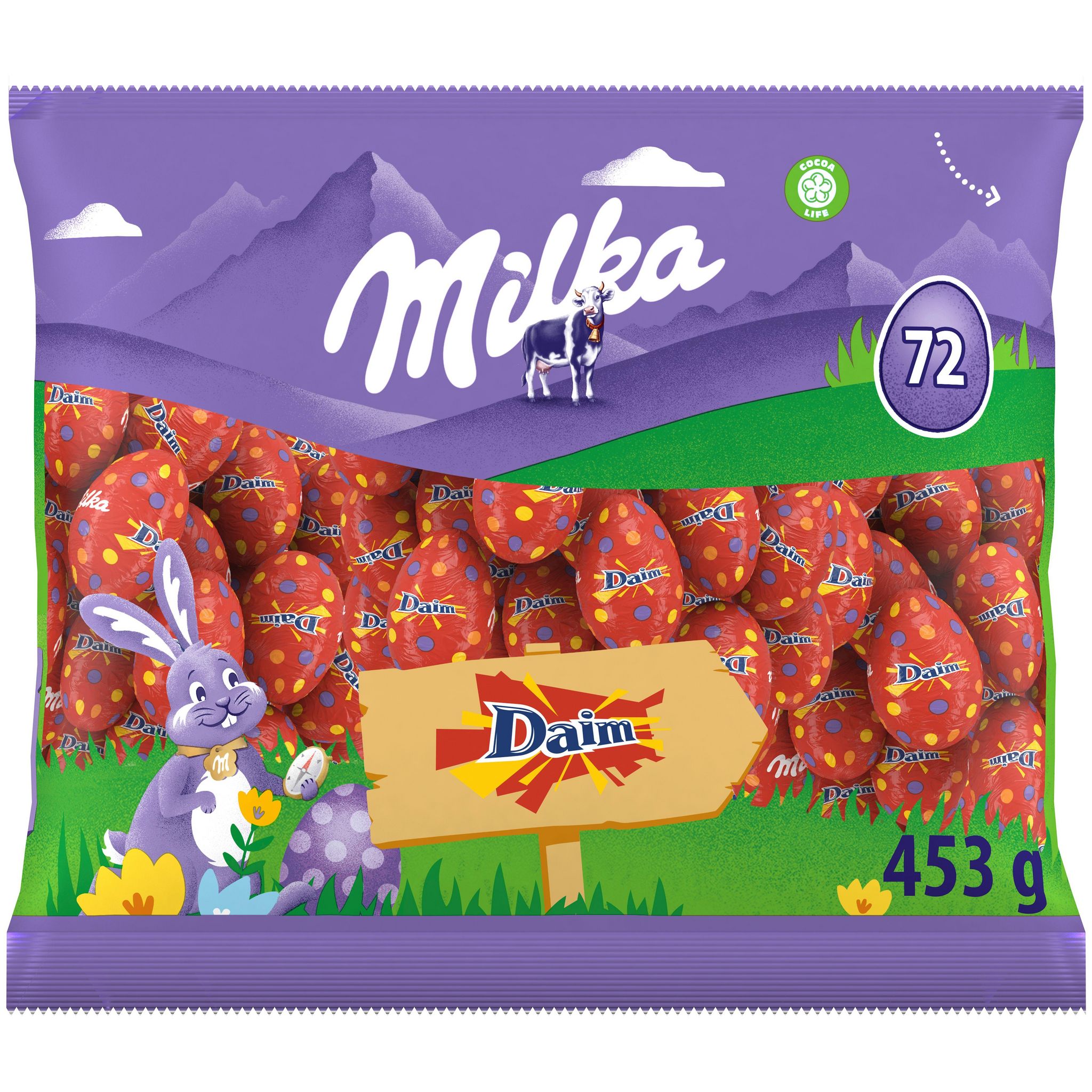 MILKA Oeufs de chocolat au lait Daim avec éclats de caramel 72 oeufs 453g