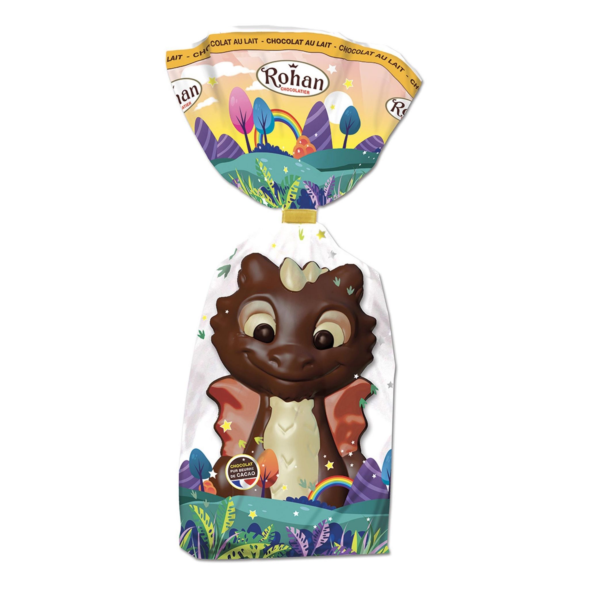 ROHAN Moulage au chocolat au lait décoré en forme de petit dragon pur beurre de cacao 150g