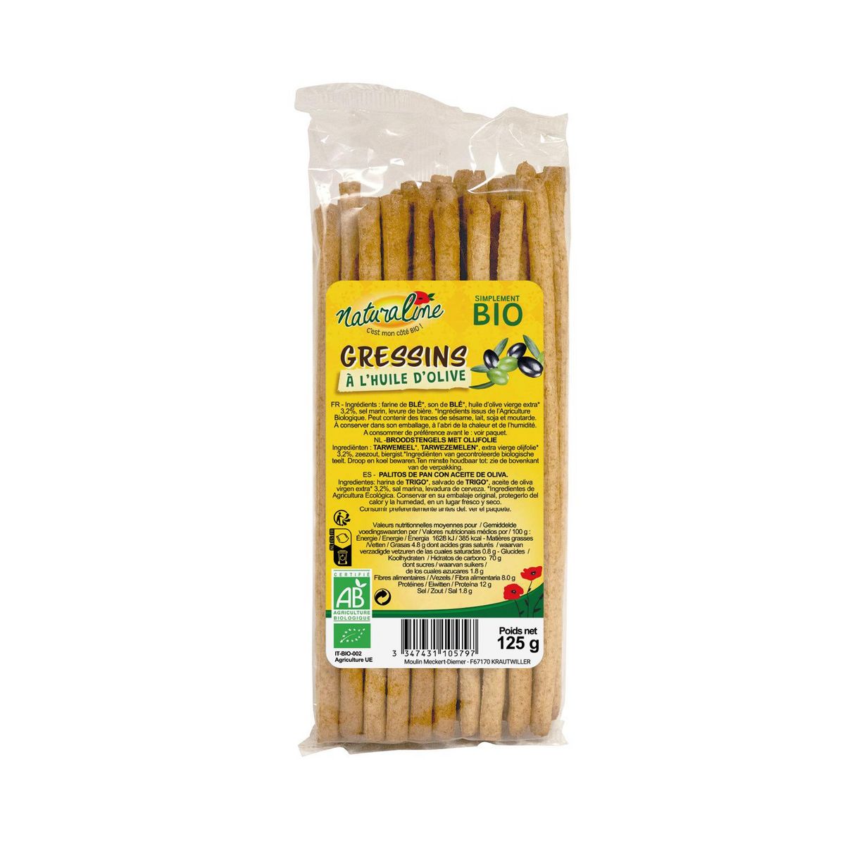 NATURALINE Gressins à l'huile d'olive bio 125g