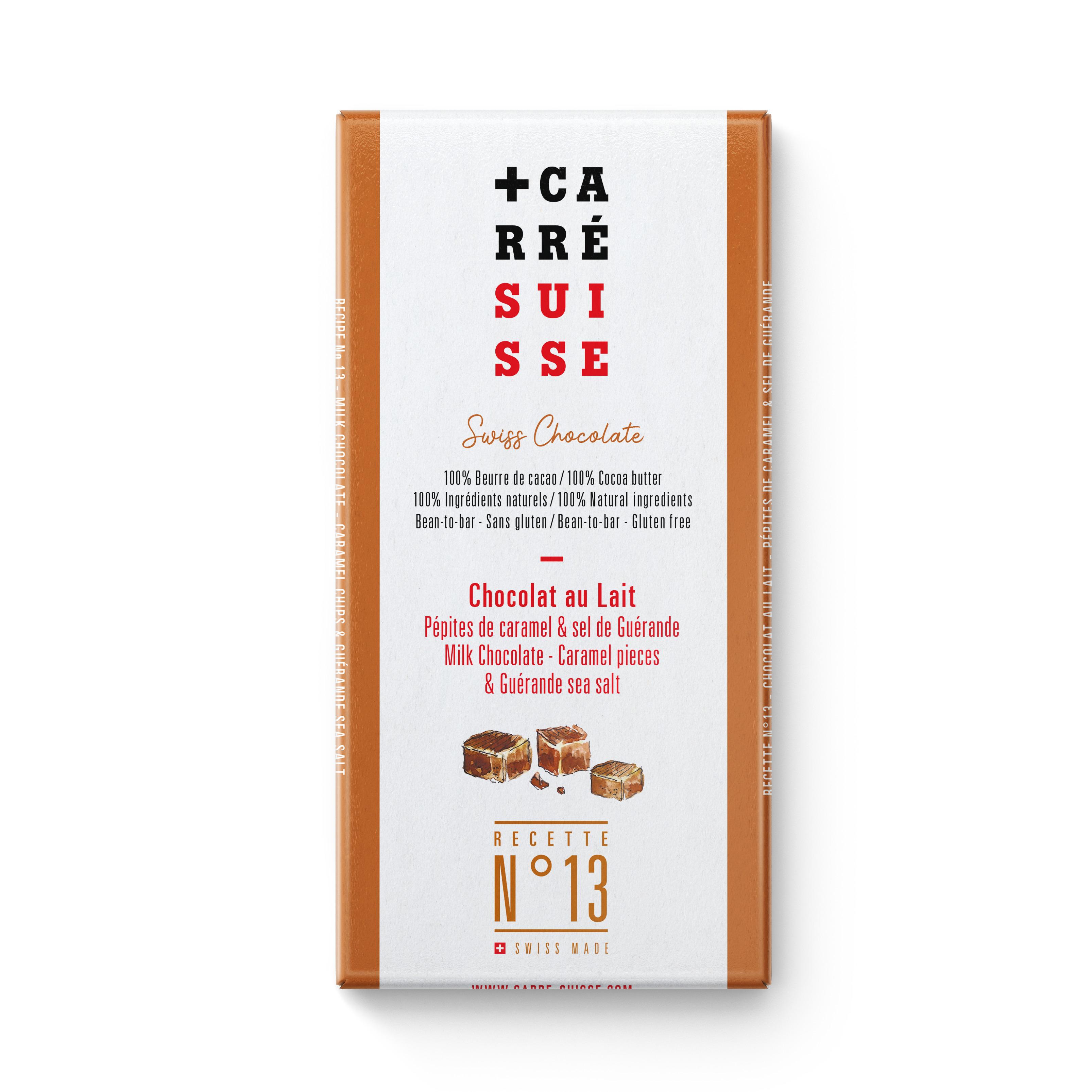 CARRE SUISSE Tablette de chocolat au lait et pépites de caramel au sel de guérande 100g