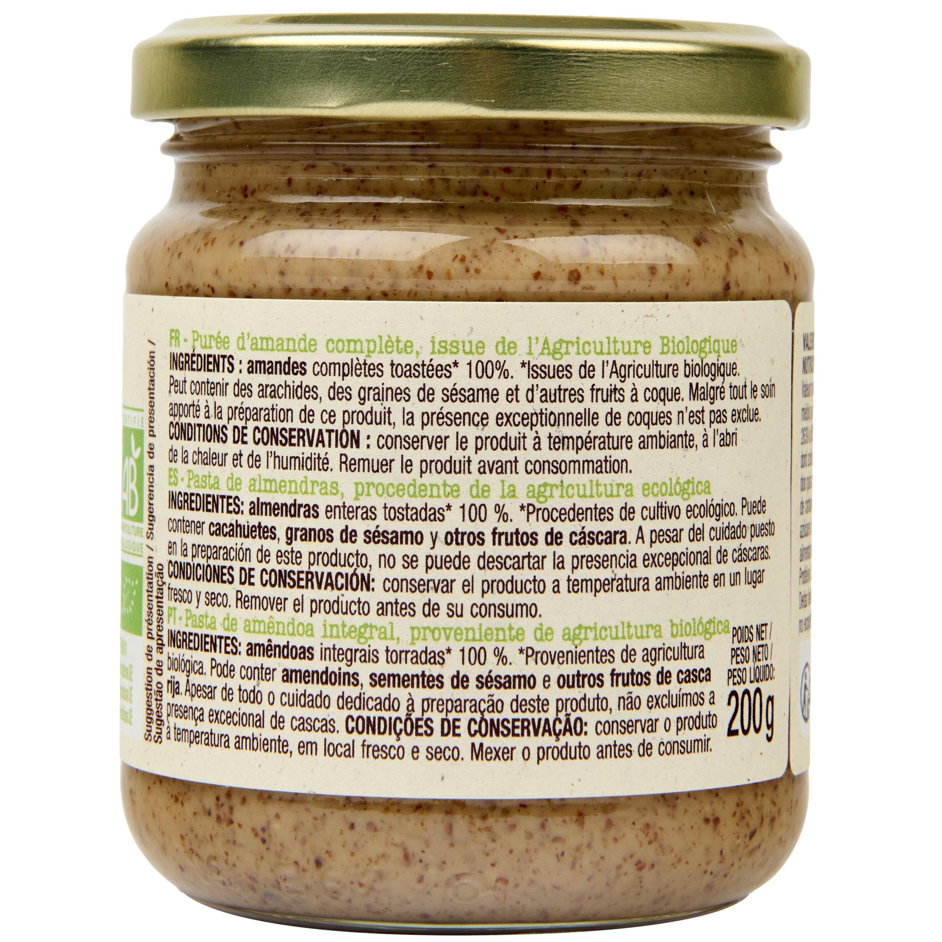 Voir la diapositive 2 : AUCHAN BIO Purée d'amande complète toastée bio 200g