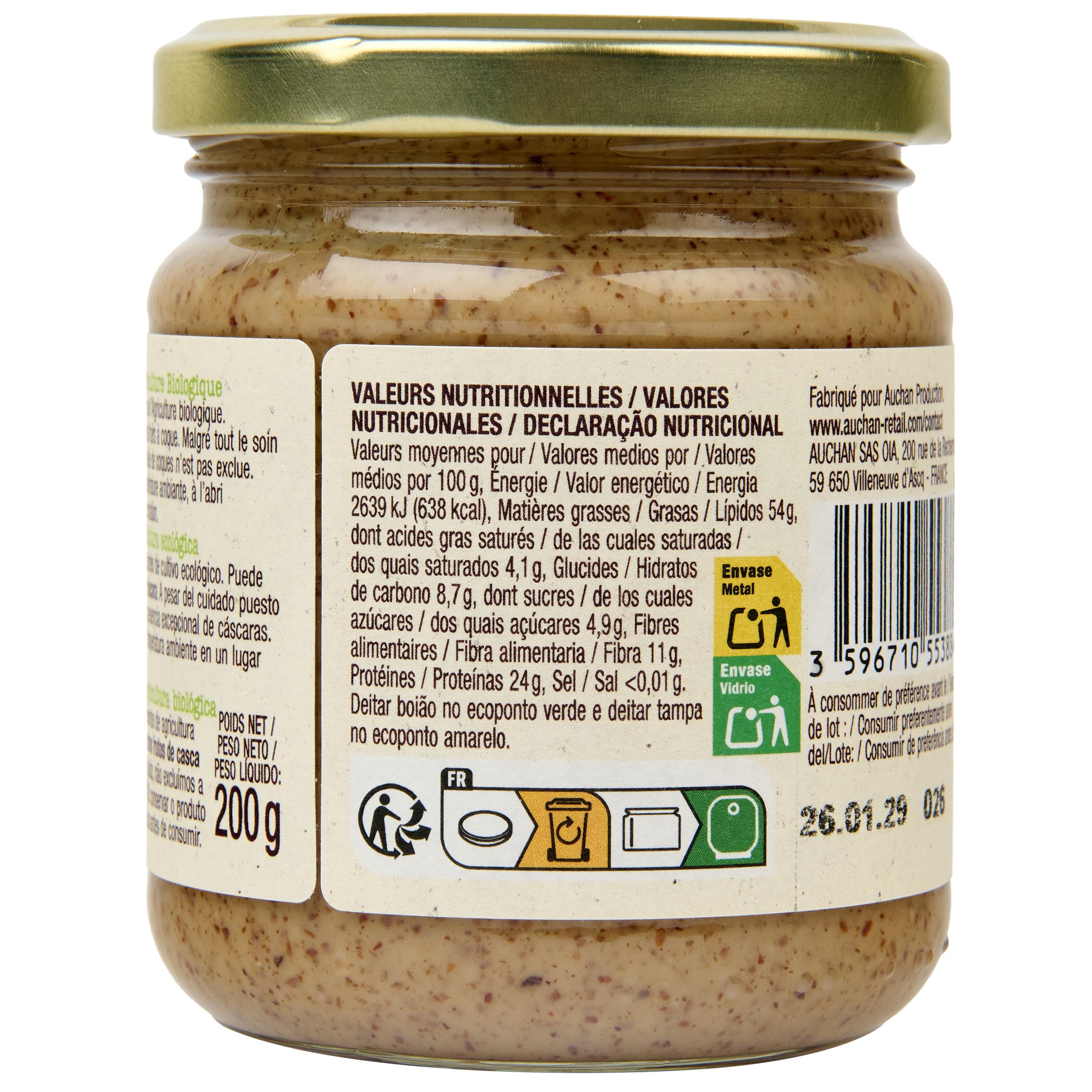 Voir la diapositive 4 : AUCHAN BIO Purée d'amande complète toastée bio 200g
