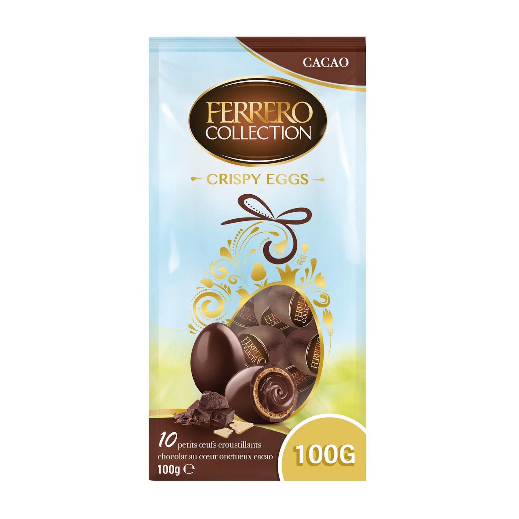 FERRERO Collection petits oeufs croustillants au chocolat noir et lait fourrés 10 oeufs 100g