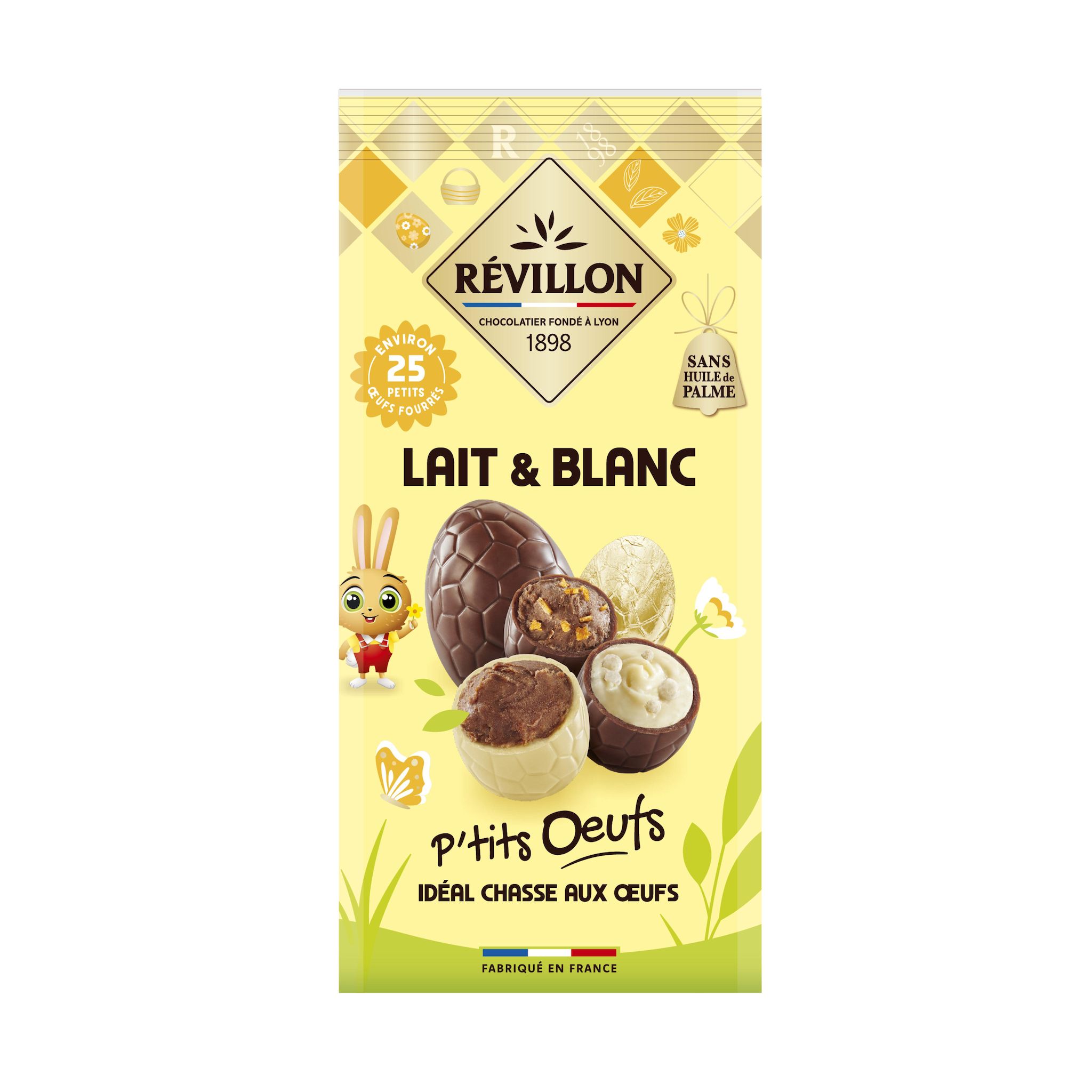REVILLON CHOCOLATIER Assortiment de bonbons de chocolat au lait et blanc fourrés praliné sans huile de palme environ 25 bonbons 200g
