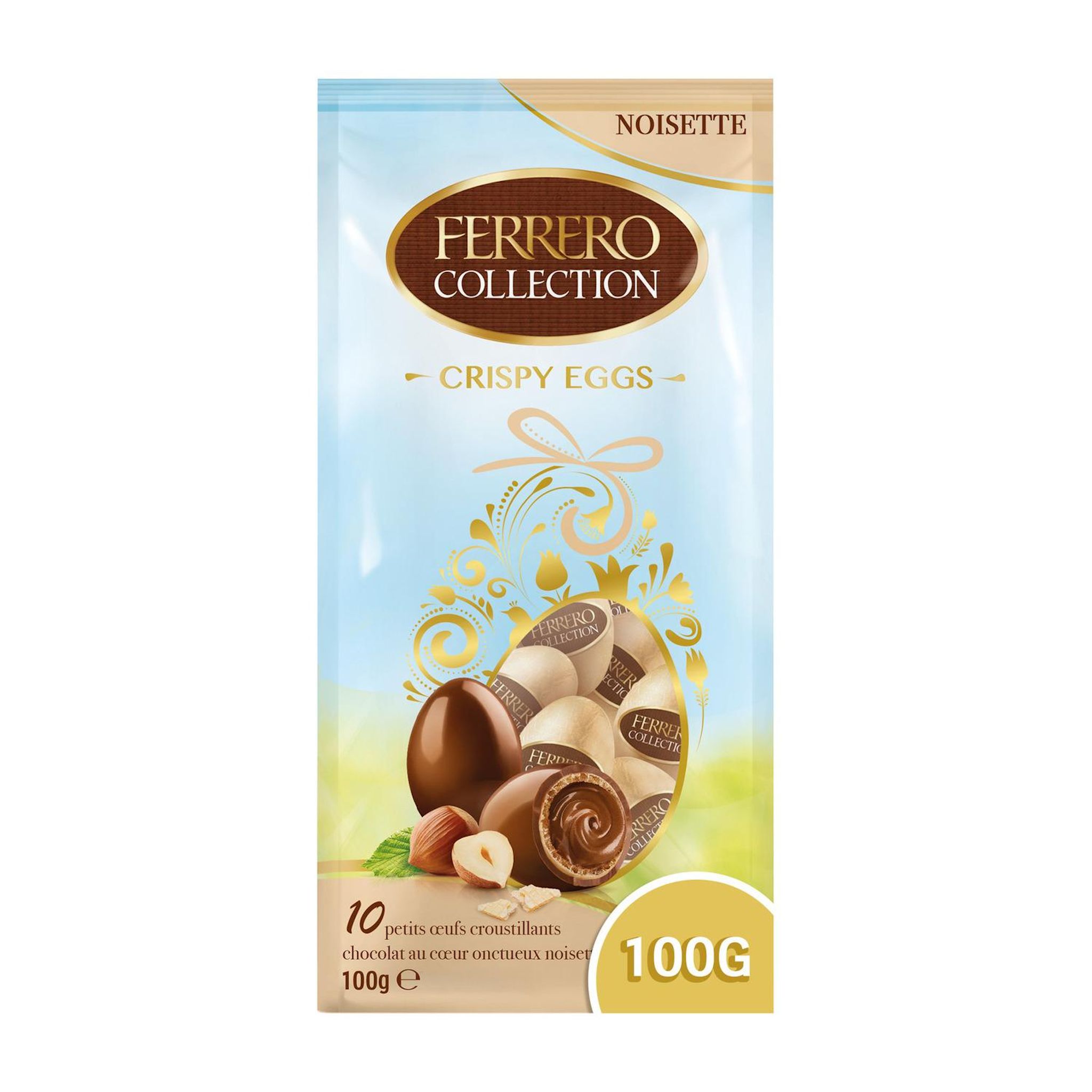 FERRERO COLLECTION Oeufs croustillants au chocolat au lait et noisettes en sachet 10 petits oeufs 100g