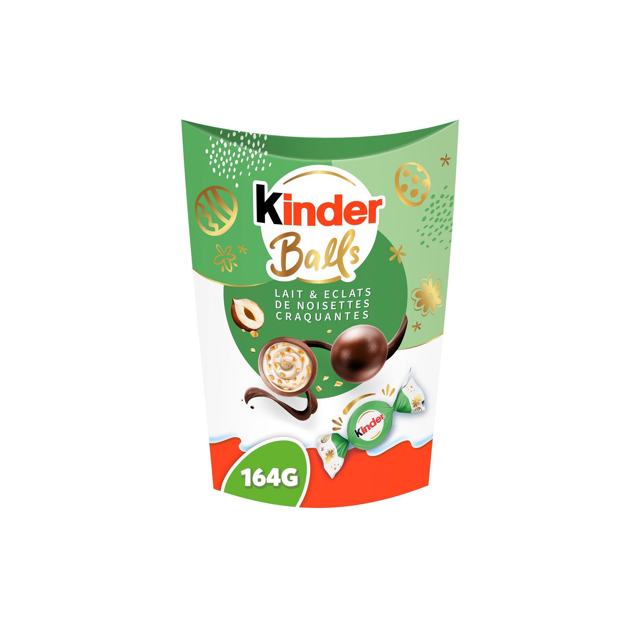 KINDER Balls bouchées de chocolat au lait fourrées au lait et éclats de noisettes 164g