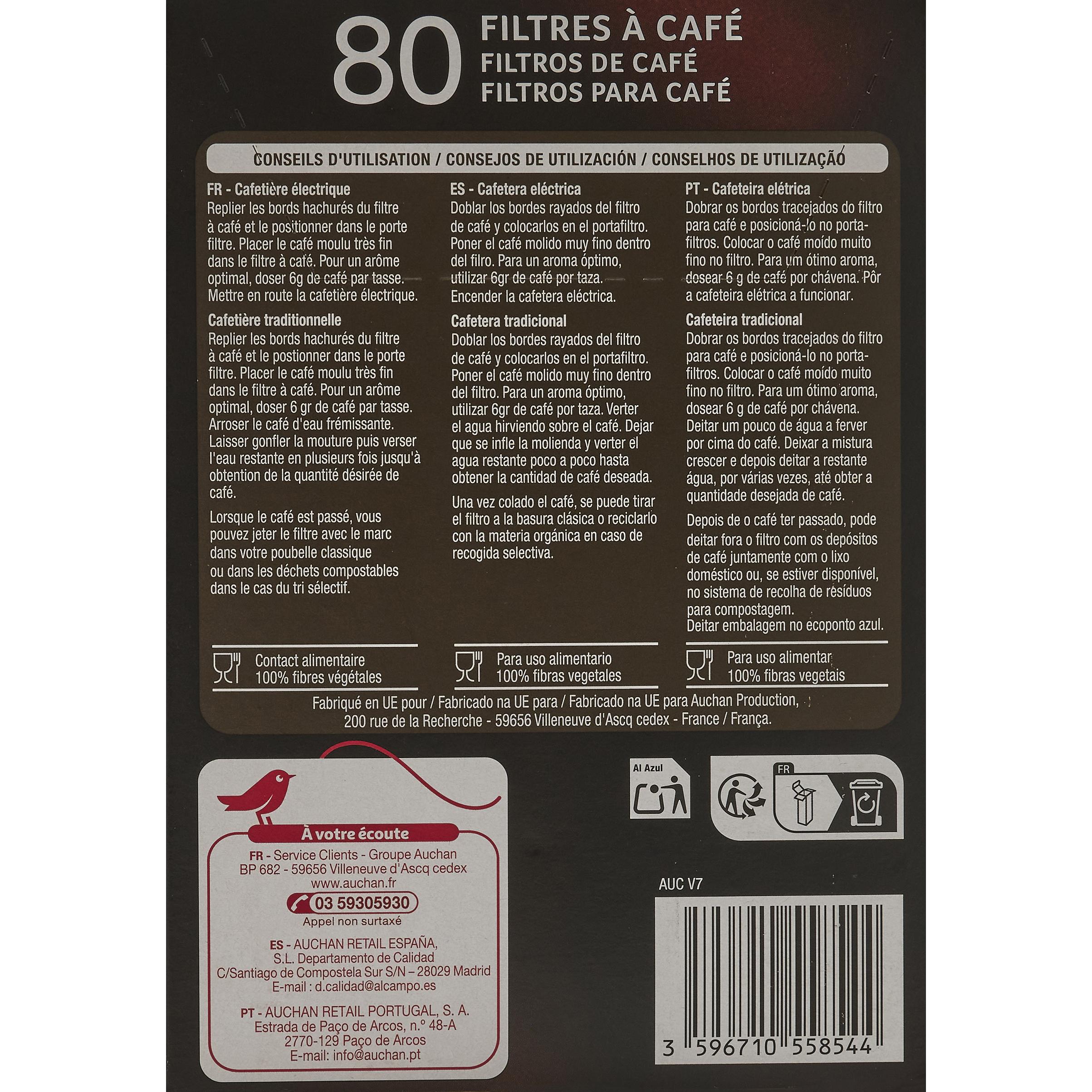 Voir la diapositive 3 : AUCHAN Filtre à café en feuille 80 pièces
