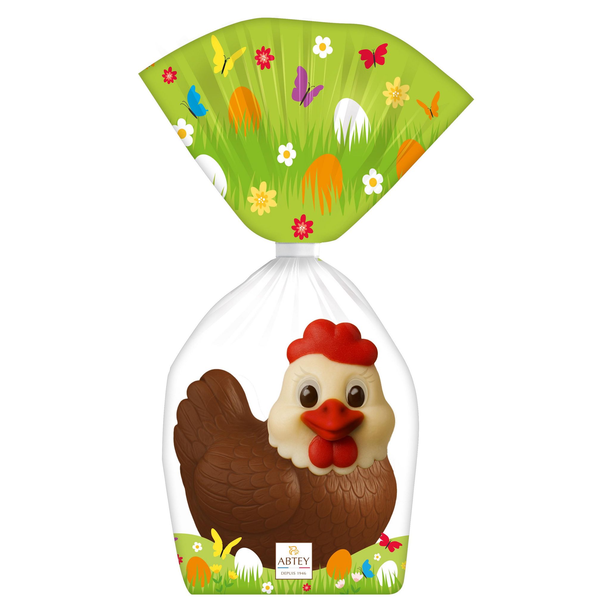 ABTEY Vicky la poule en chocolat au lait décorée 140g