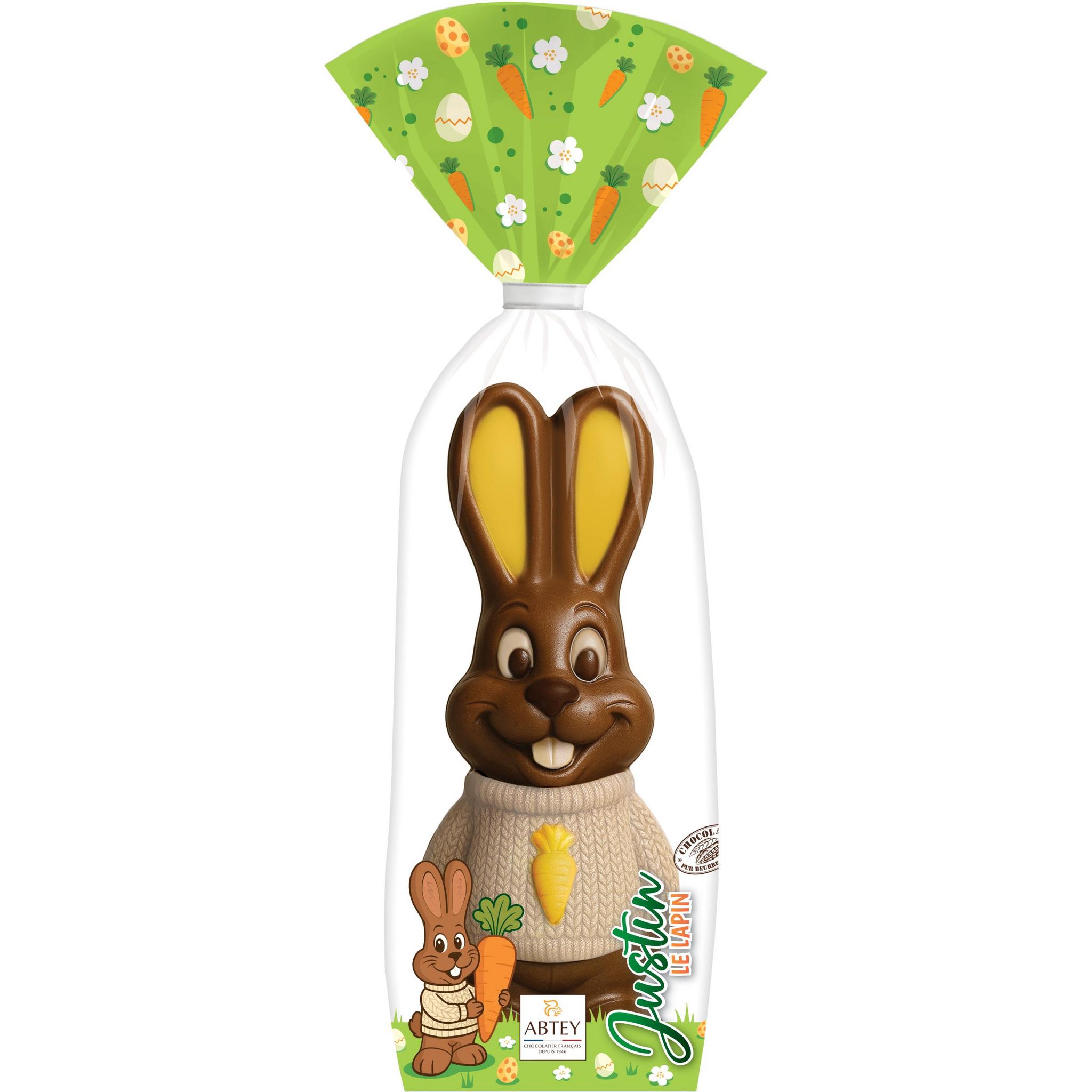 ABTEY Justin le lapin en chocolat au lait décoré 170g