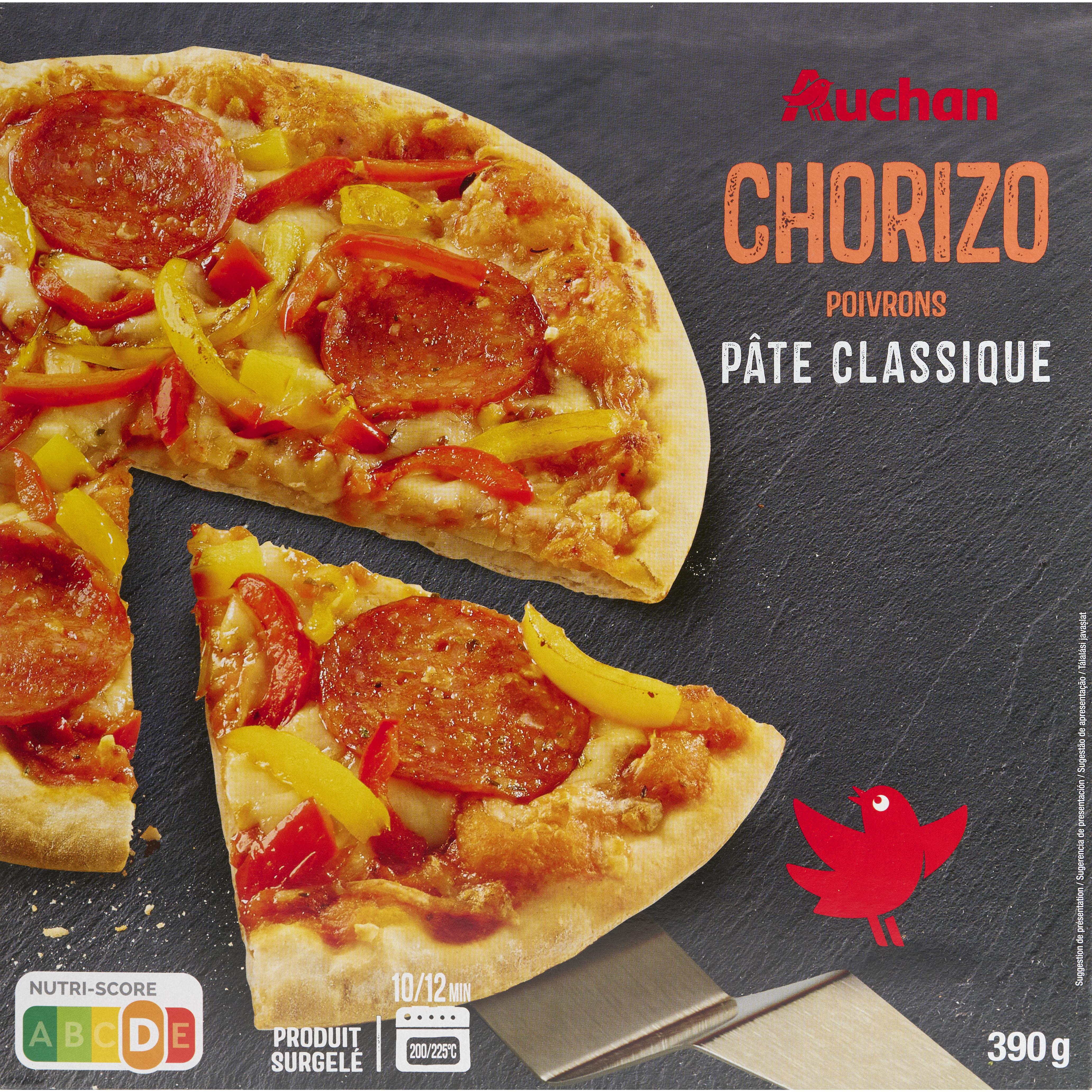 AUCHAN Pizza chorizo surgelée à cuire au four 390g