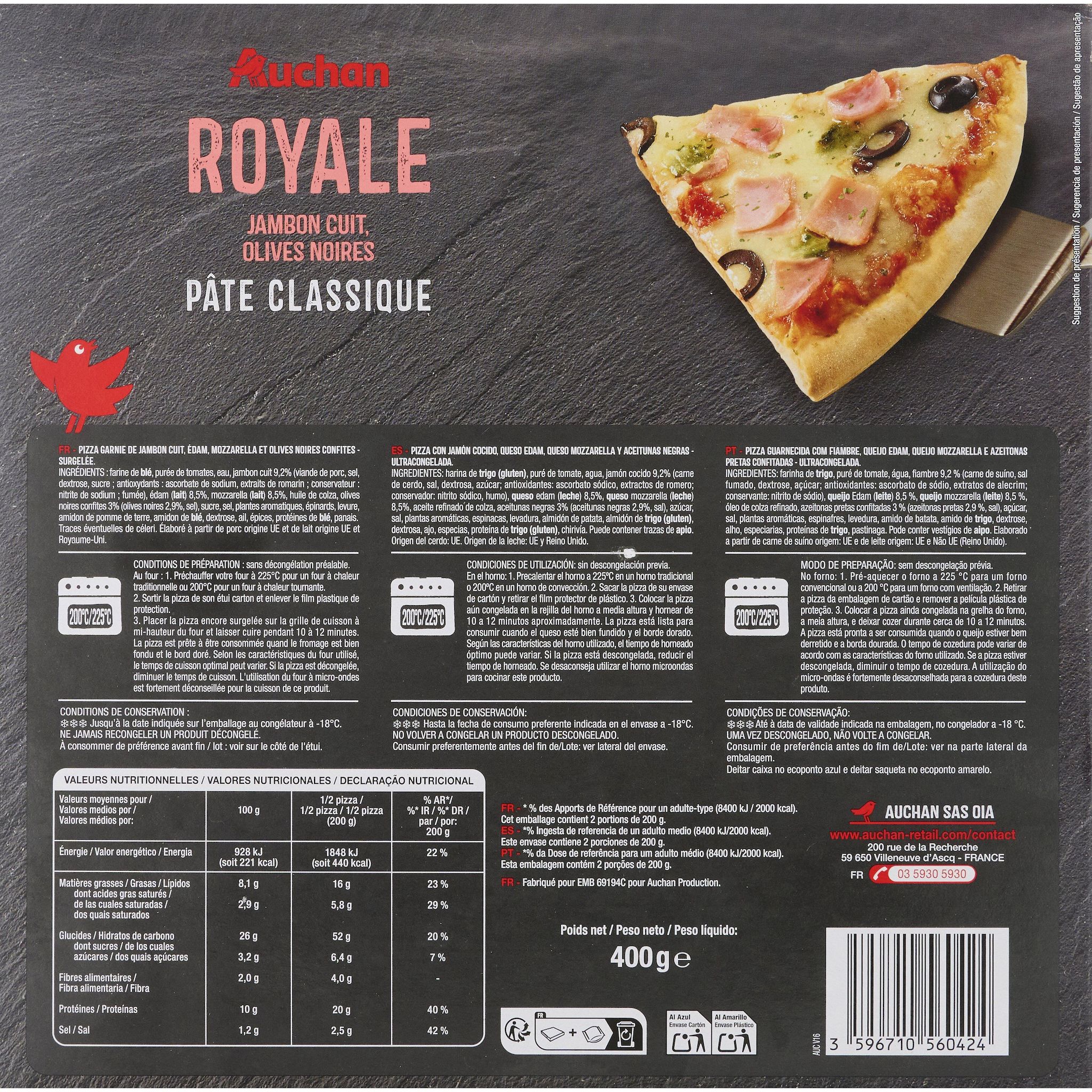 Voir la diapositive 2 : AUCHAN Pizza royale 400g