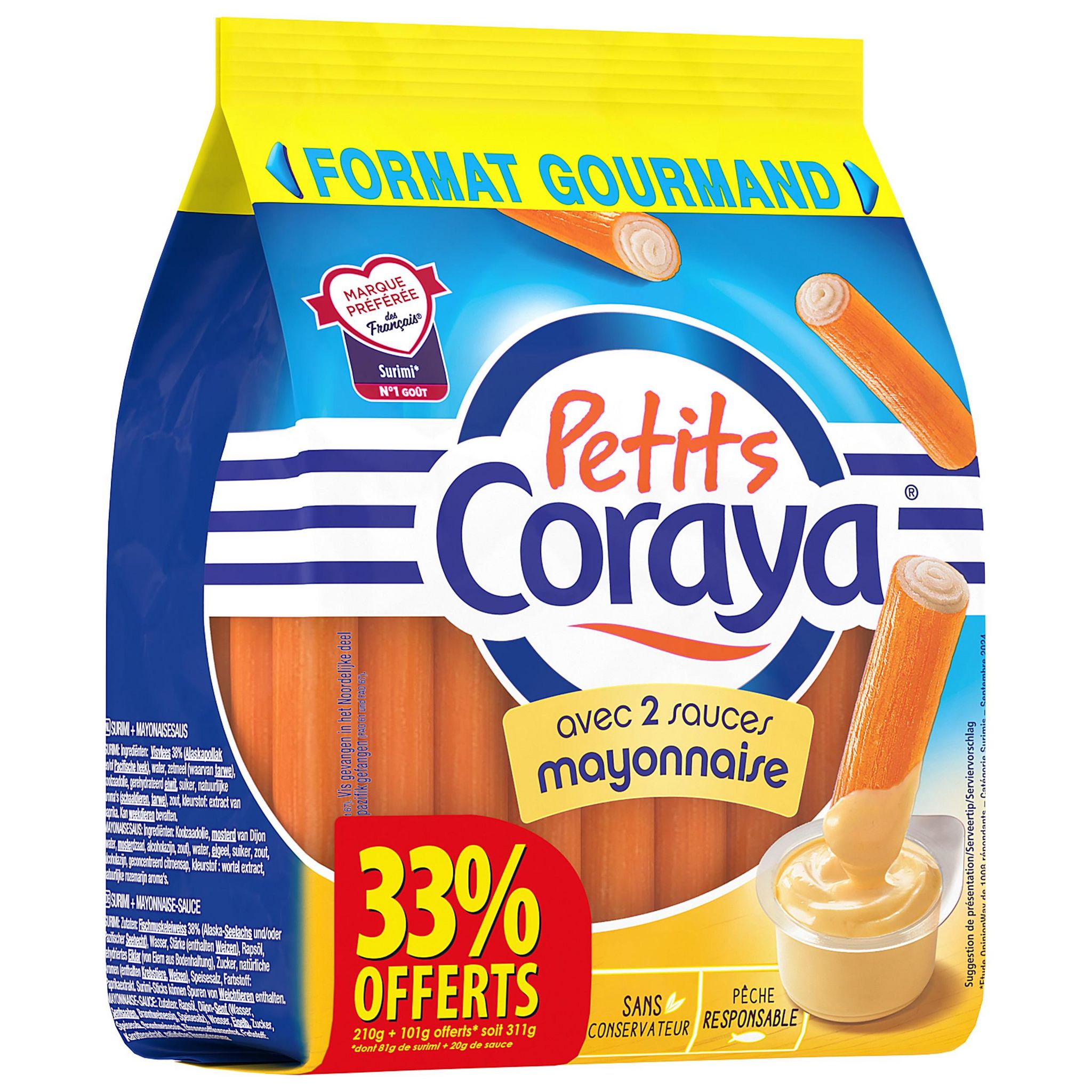 CORAYA Bâtonnets de surimi avec 2 sauces mayonnaise 311g