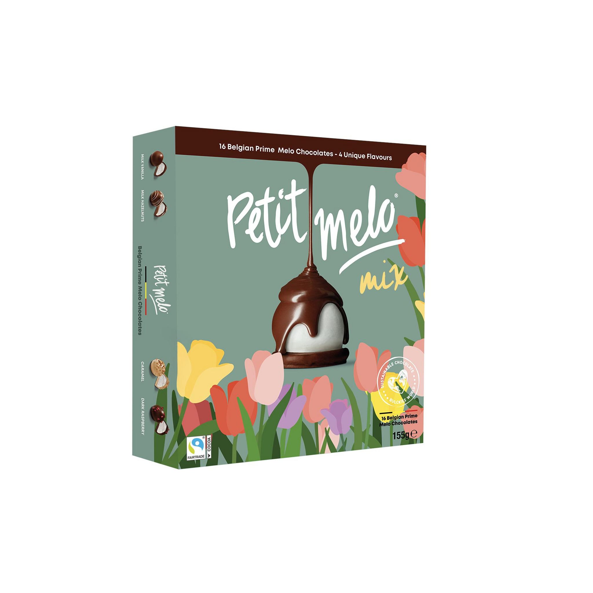 Coffret de chocolats et son trio de saveurs gourmandes spéculoos, noisette et framboise 85g