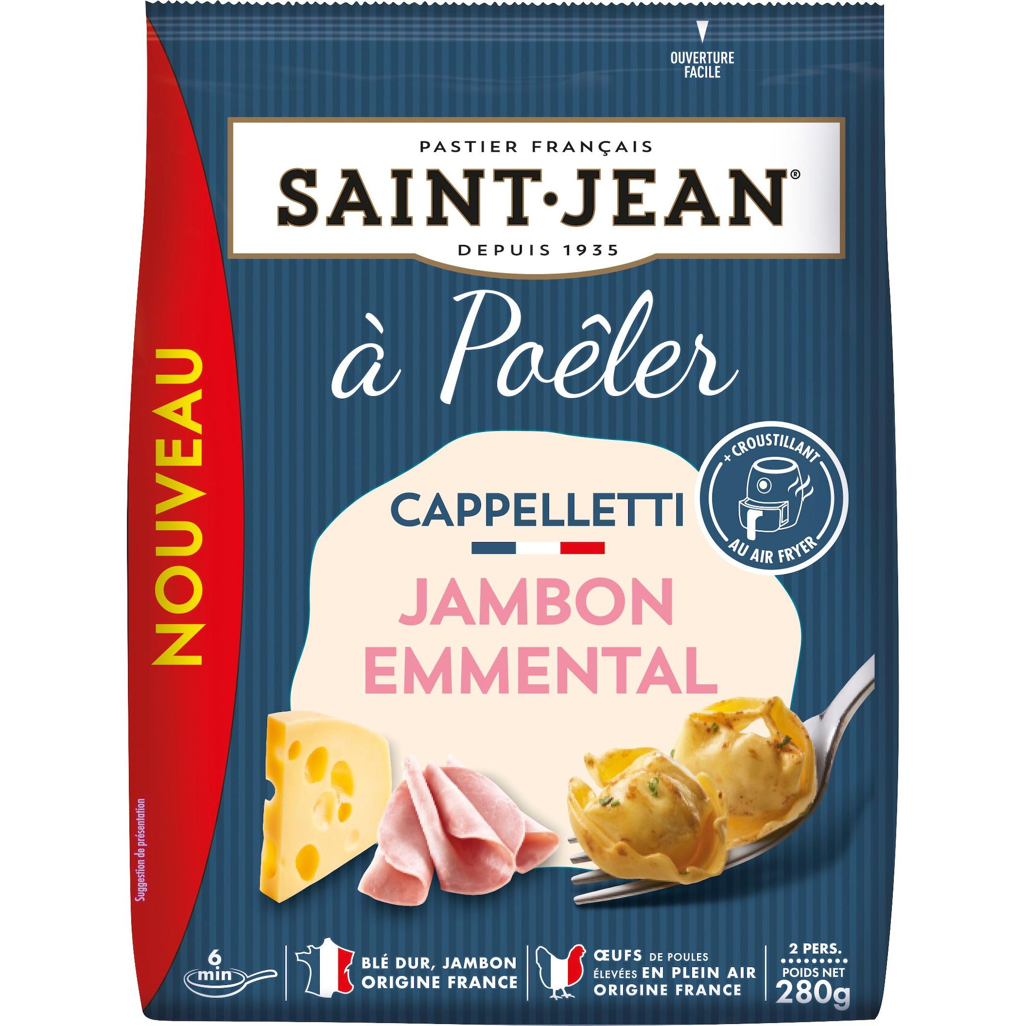 SAINT JEAN Cappelletti au jambon et à l'emmental à poêler 2 parts 280g