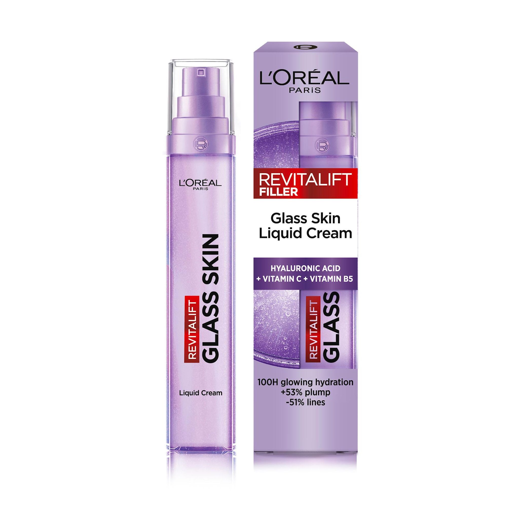 L'OREAL Revitalift Filler Glass skin liquid cream acide hyaluronique, vitamines C et B5 50ml