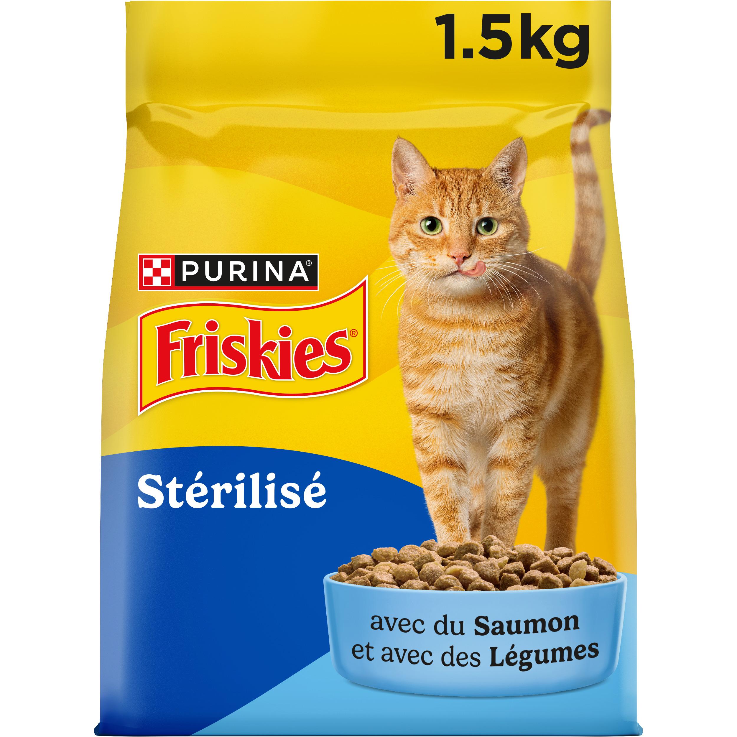 Voir la diapositive 2 : FRISKIES Croquettes au saumon et légumes pour chat adulte stérilisé 1.5kg