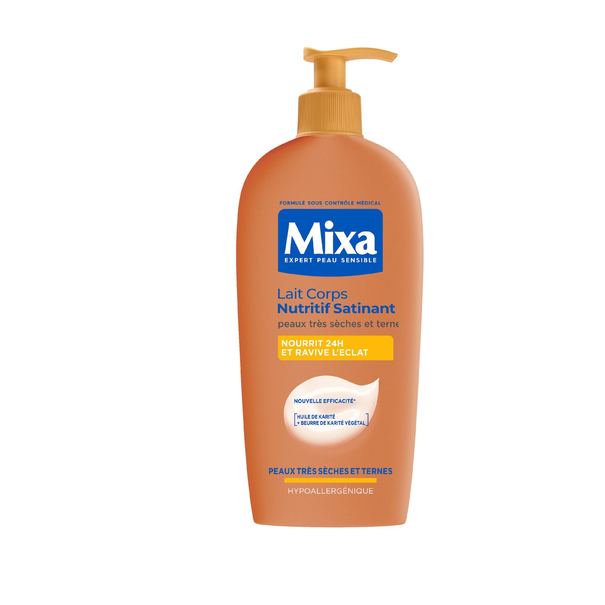 MIXA Lait corps nutritif satinant à l'huile de karité et beurre de karité peaux très sèches et ternes 400ml