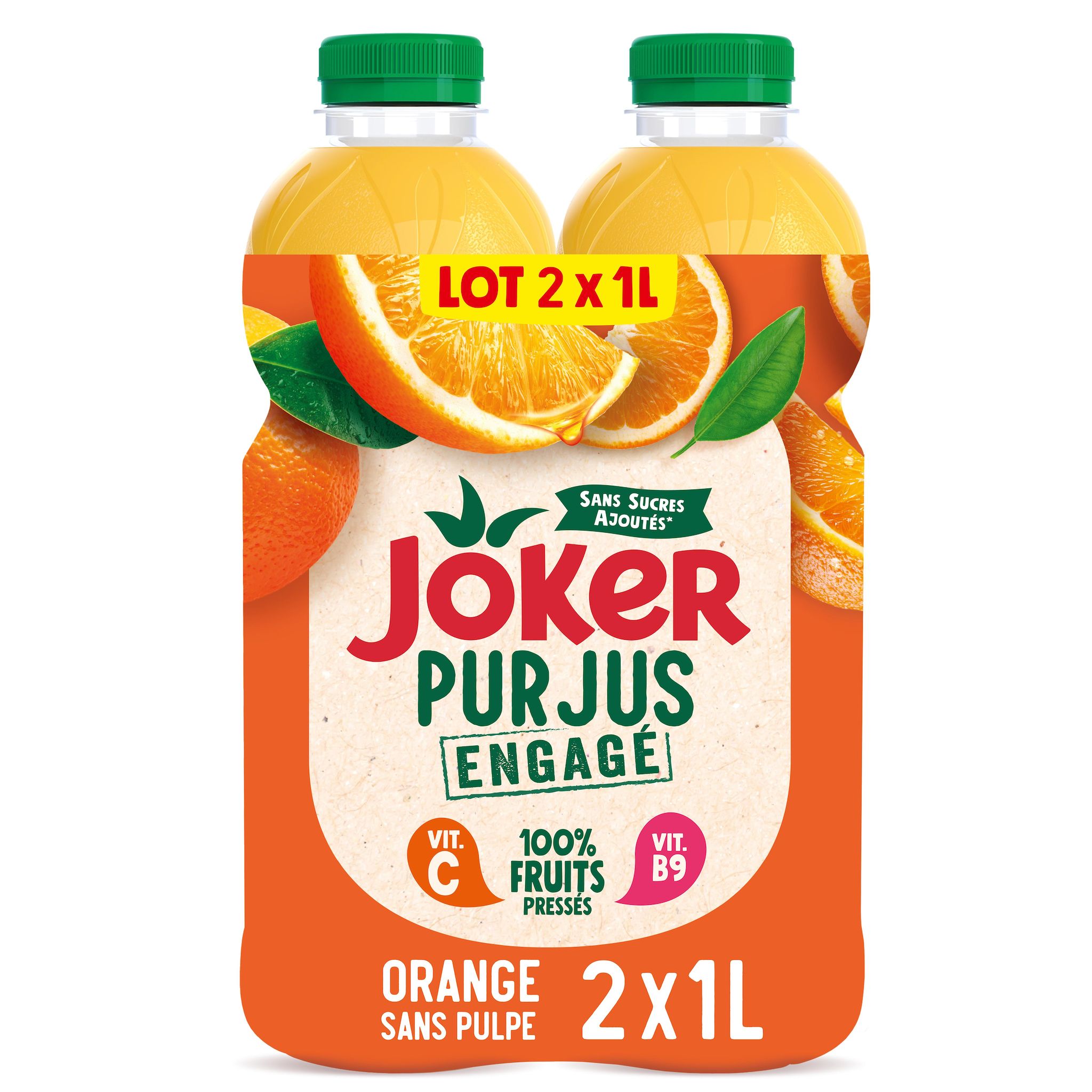 JOKER Pur jus d'orange sans pulpe sans sucres ajoutés 2x1l