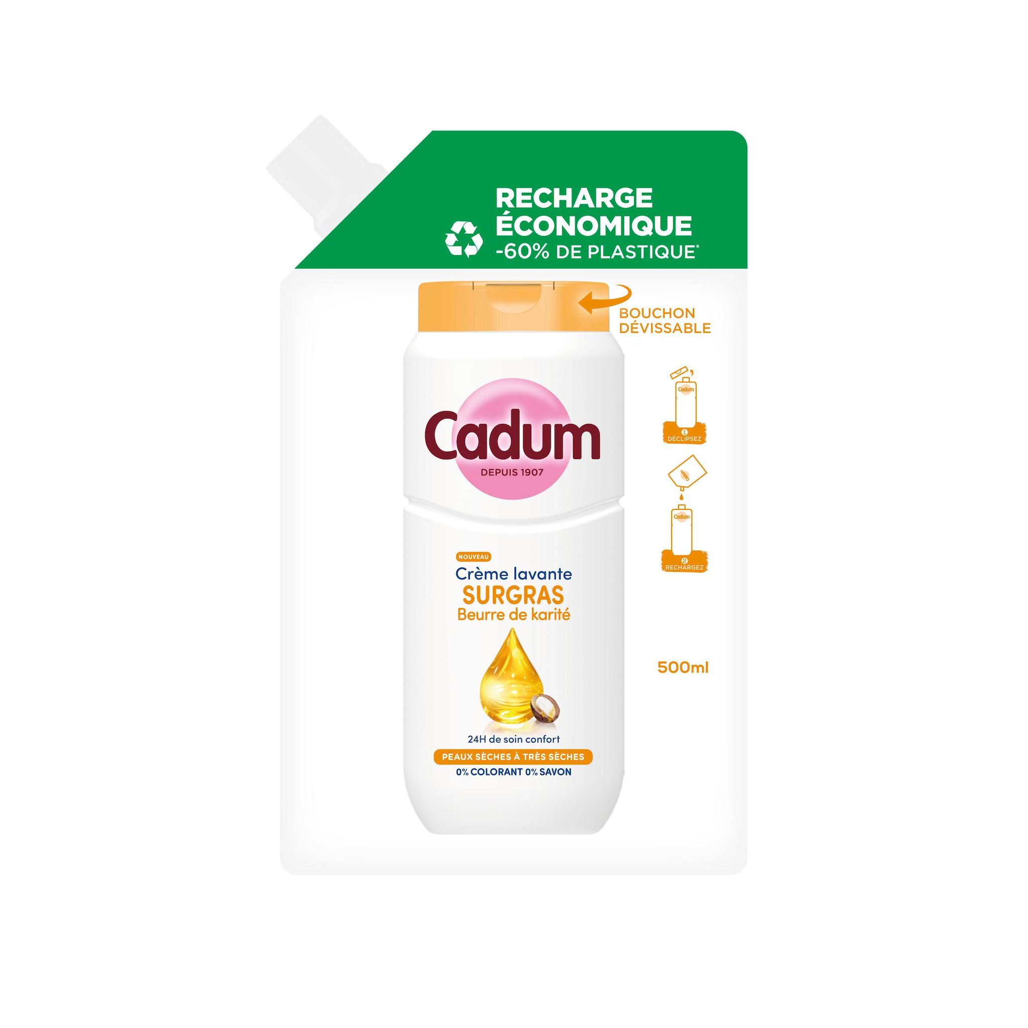 CADUM Recharge Crème lavante surgras au beurre de karité 500ml
