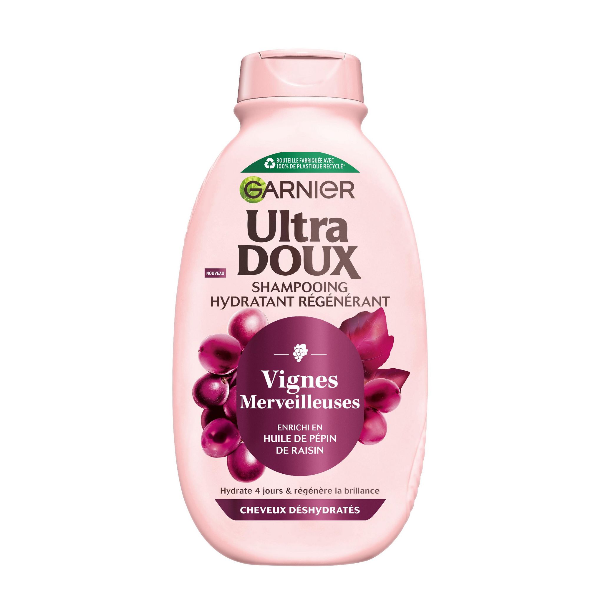 GARNIER ULTRA DOUX Shampoing hydratant régénérant vignes merveilleuses à l'huile de pépin de raisin cheveux déshydratés 250ml
