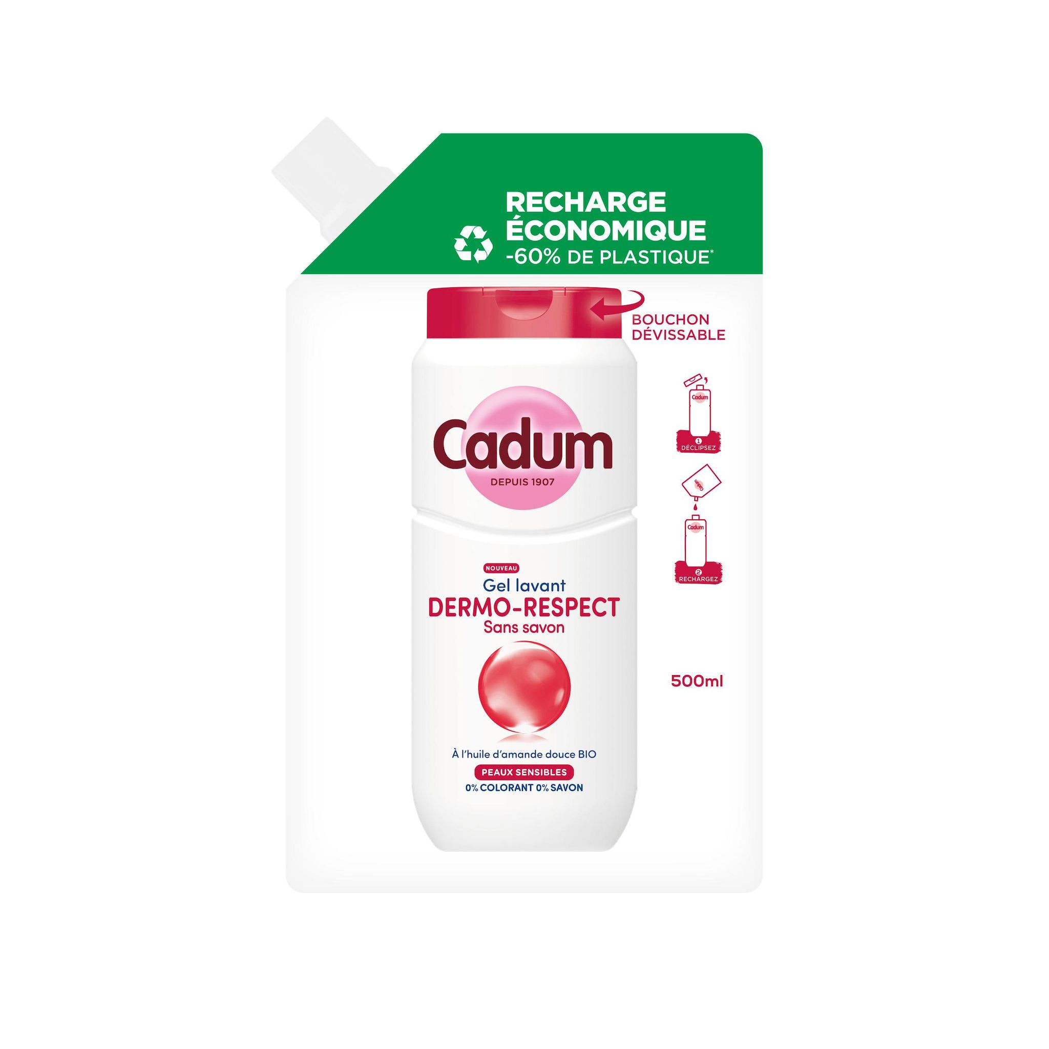 CADUM Recharge Gel lavant dermo respect sans savon 500ml