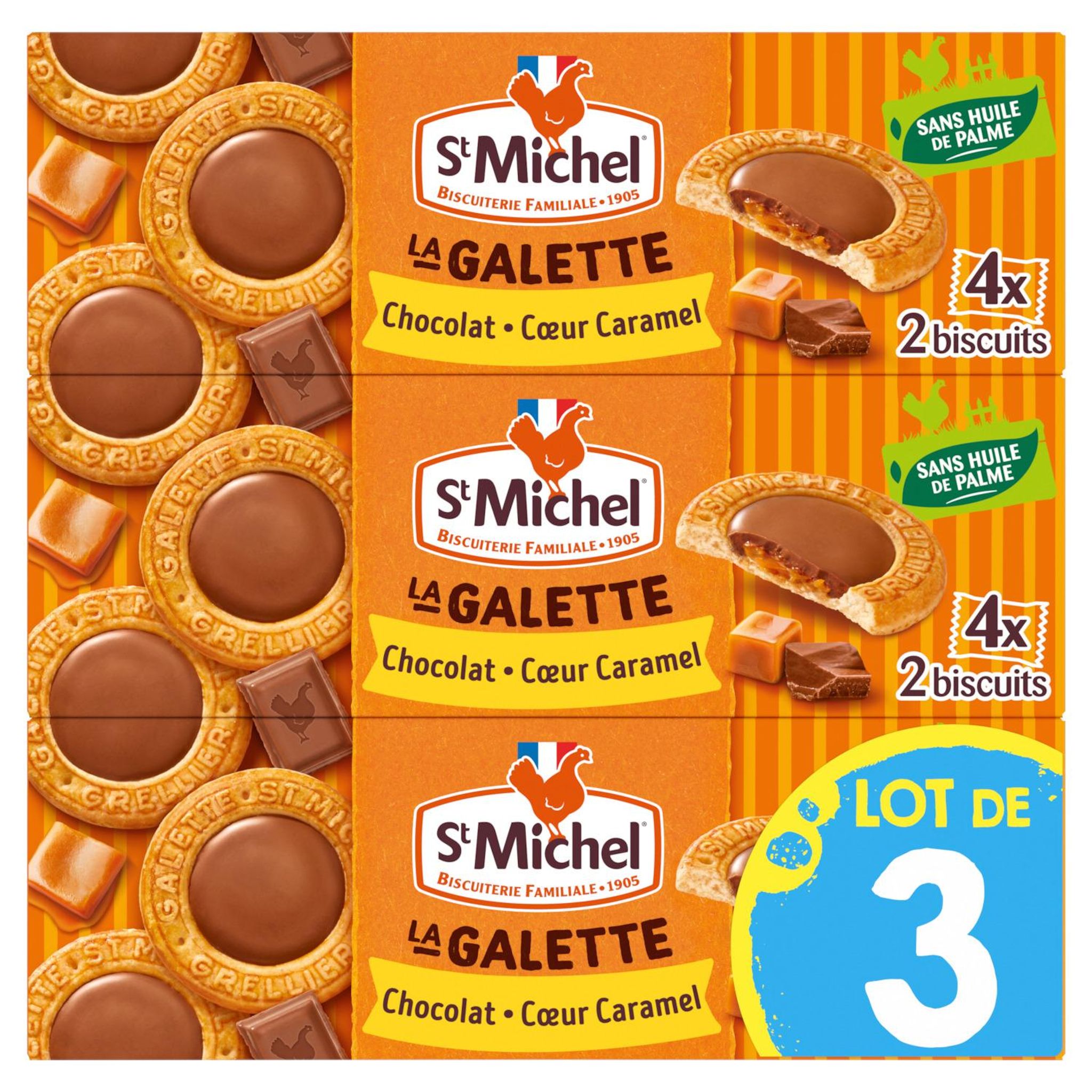 ST MICHEL Galette gourmande chocolat coeur caramel 3x294g