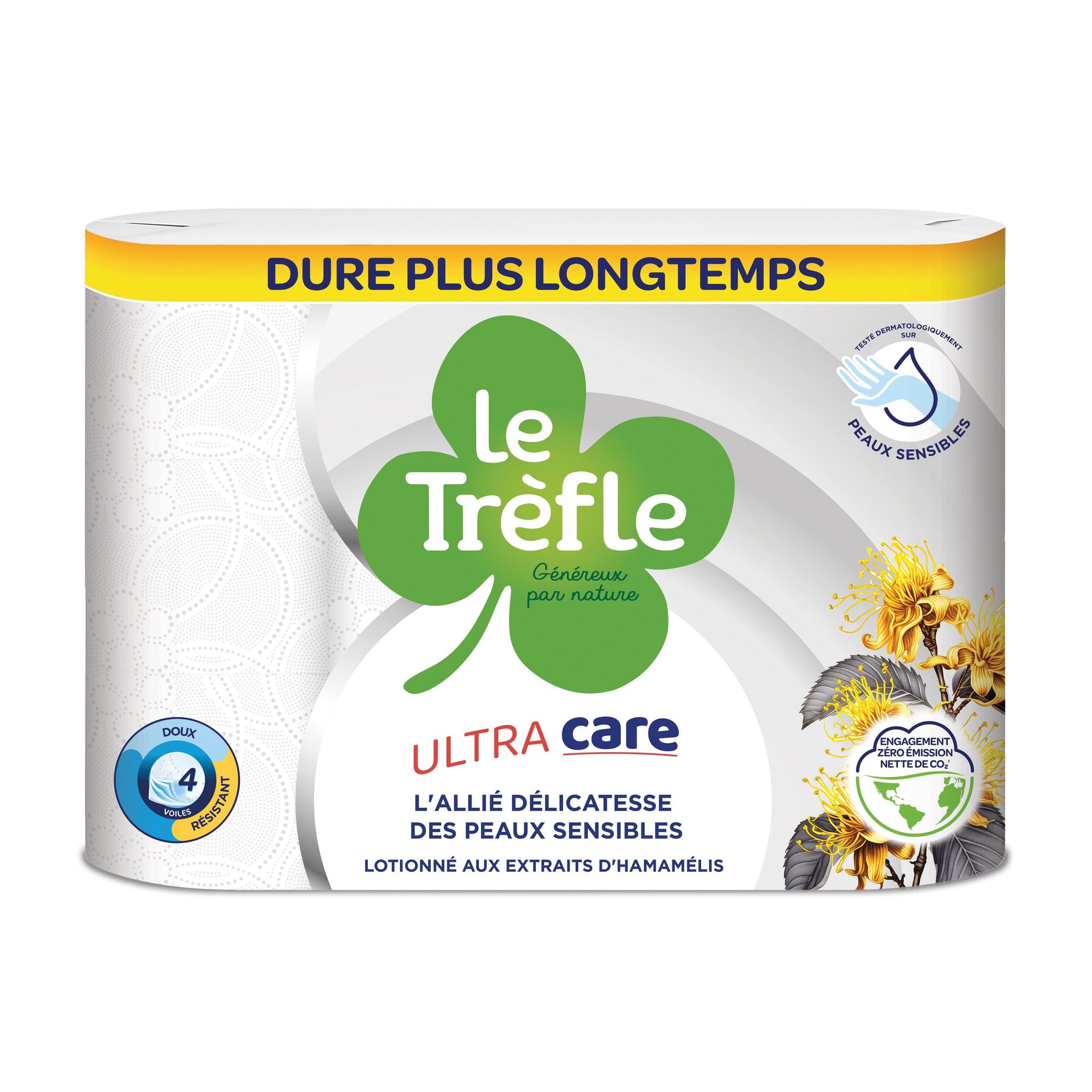 LE TRÈFLE Papier toilette blanc ultra doux 2 épaisseurs 12 rouleaux