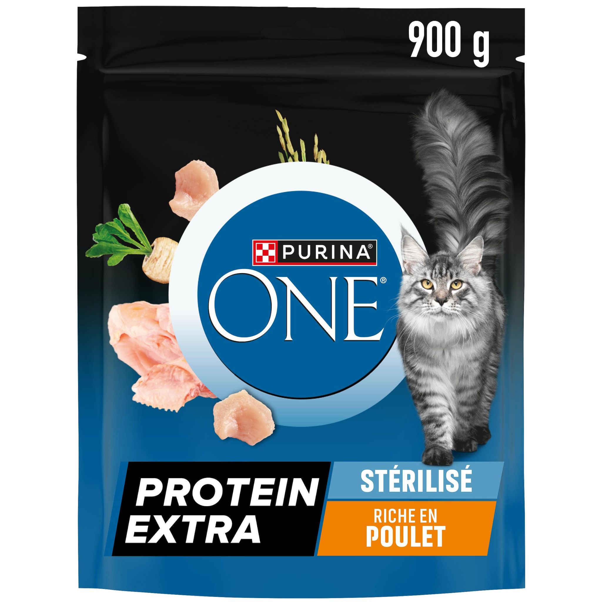 PURINA ONE Protein extra Croquettes au poulet pour chat adulte stérilisé 900g