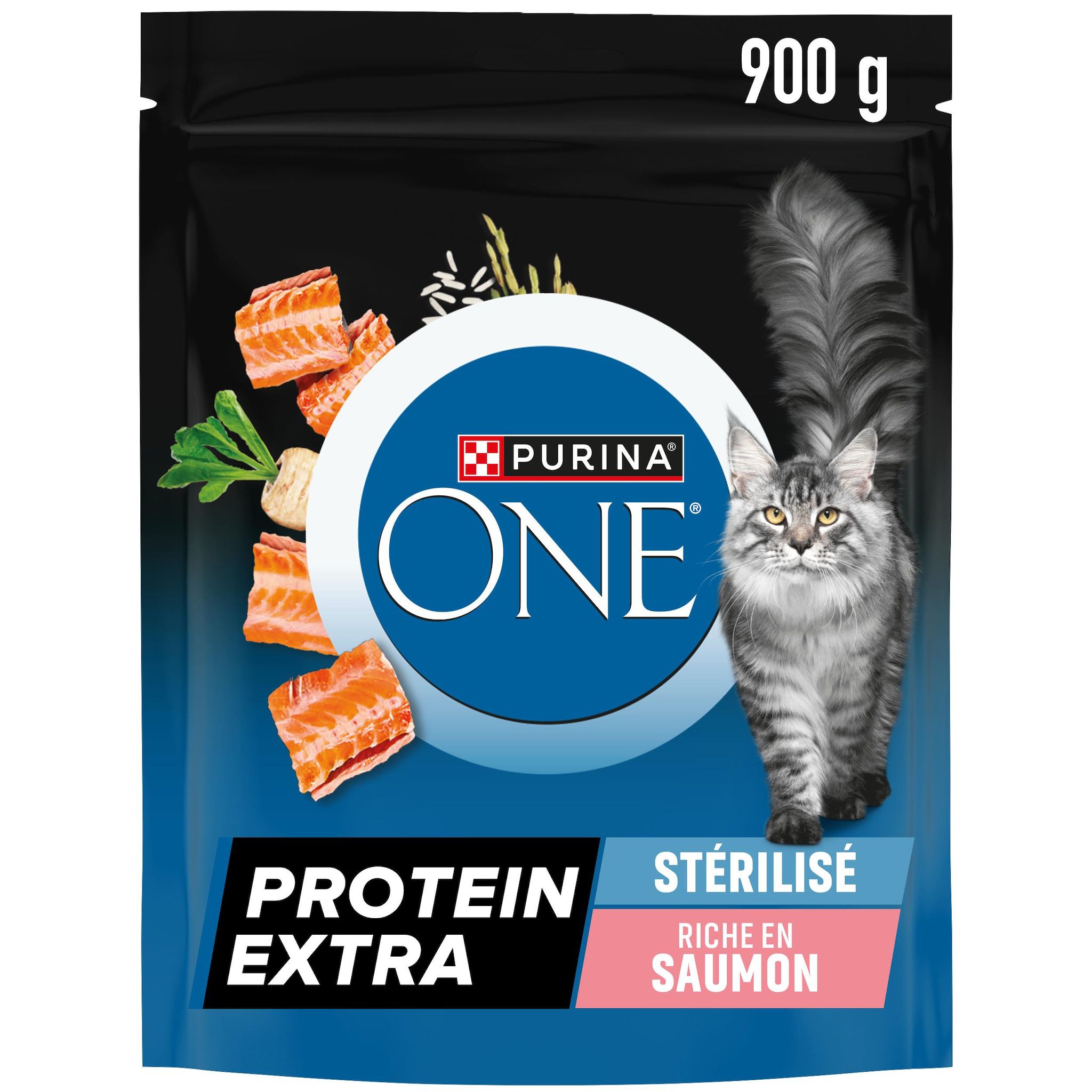 PURINA ONE Protein extra Croquettes au saumon pour chat adulte stérilisé 900g