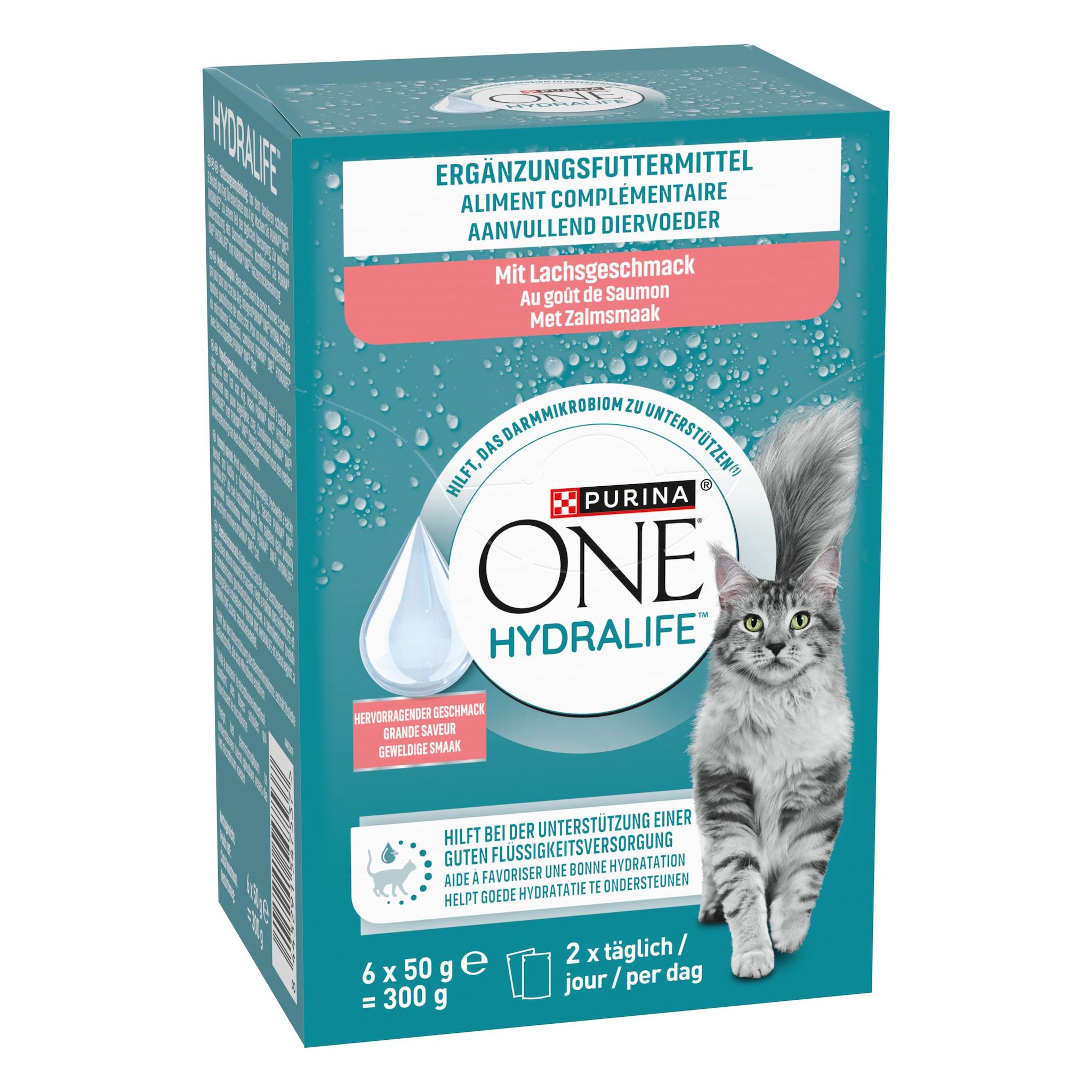 PURINA One Hydralife Aliment complémentaire au saumon pour chat adulte 6x50g 300g
