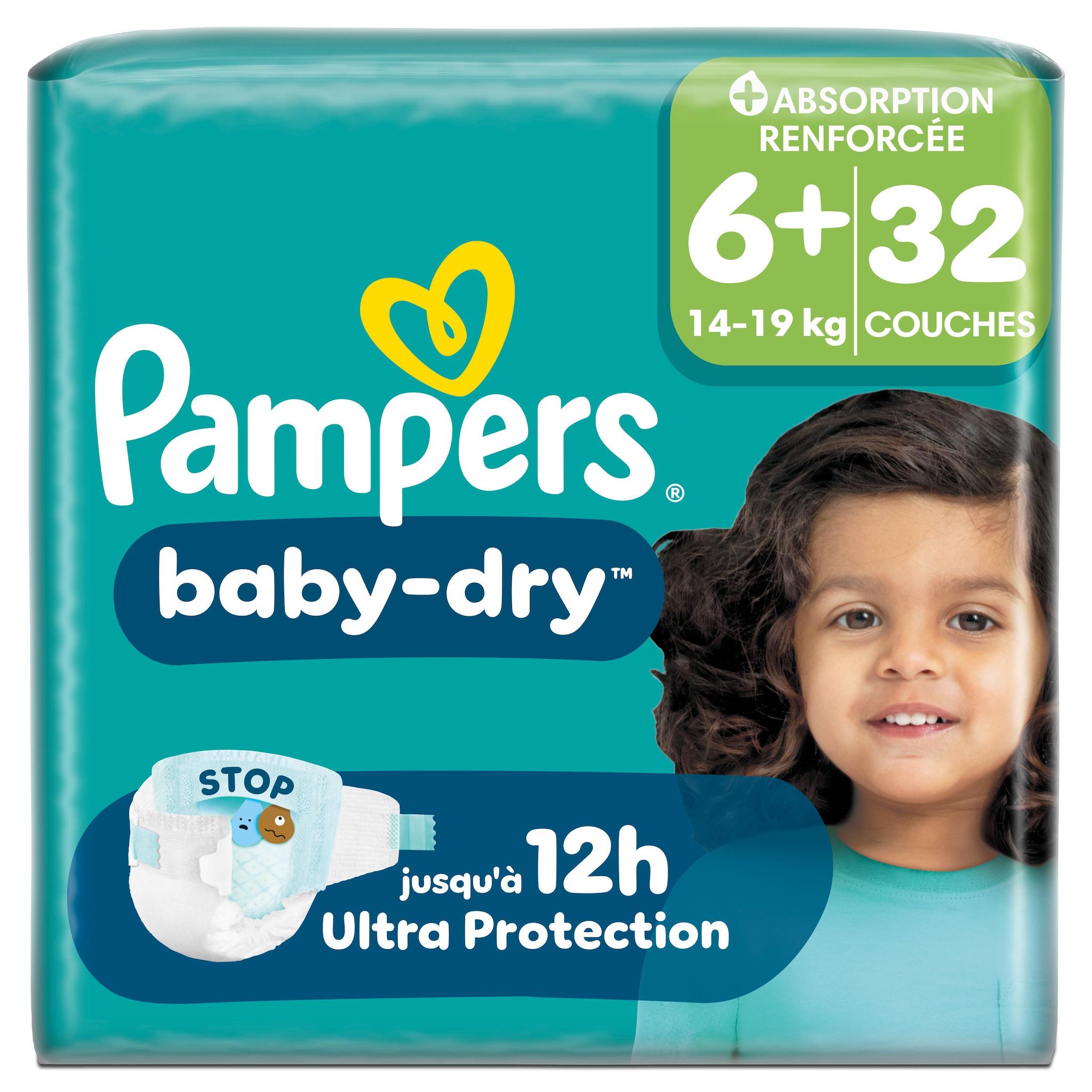 PAMPERS Baby Dry couches taille 6+ (14-19 kg) 32 couches