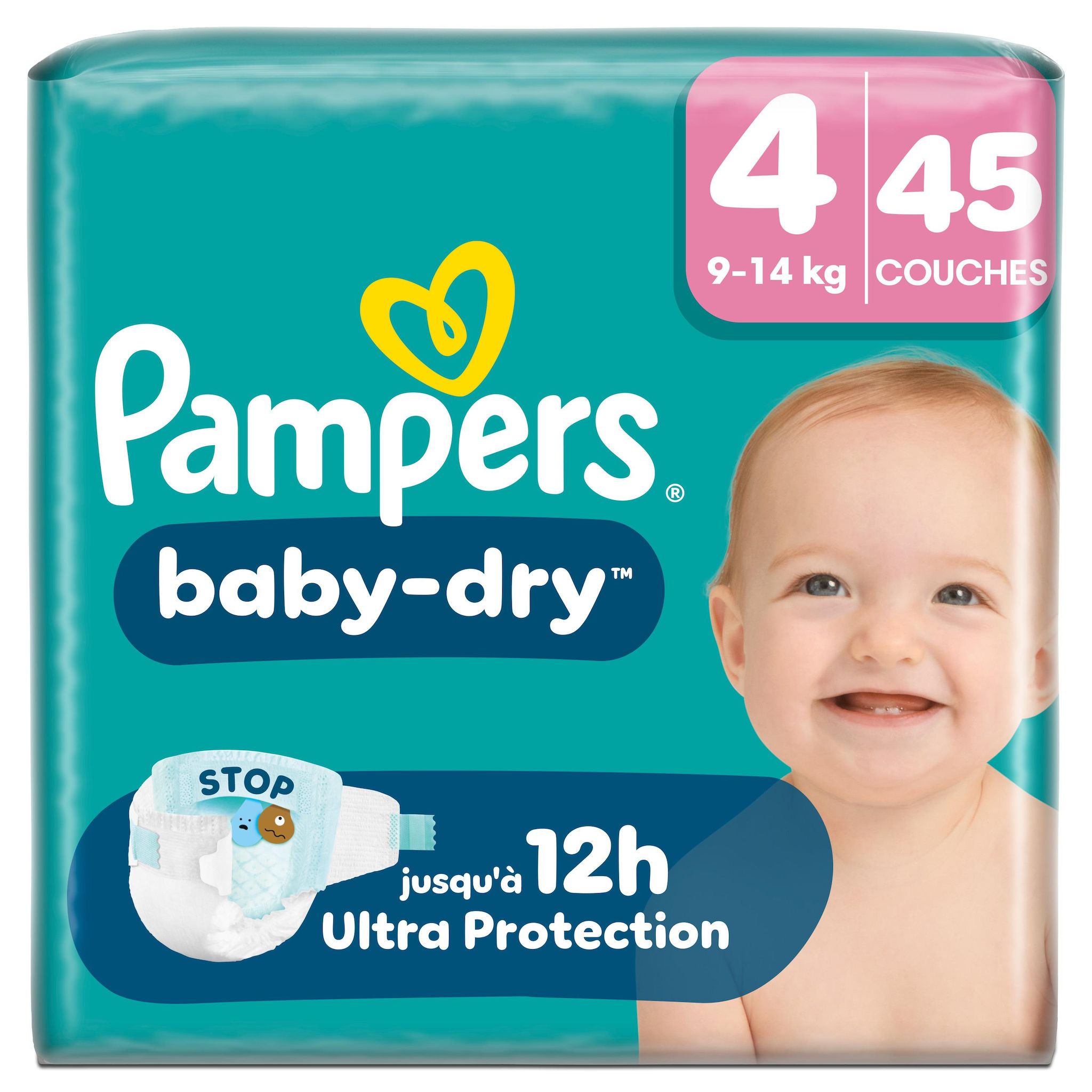 PAMPERS Baby Dry couches taille 4 (9-14kg) 45 couches