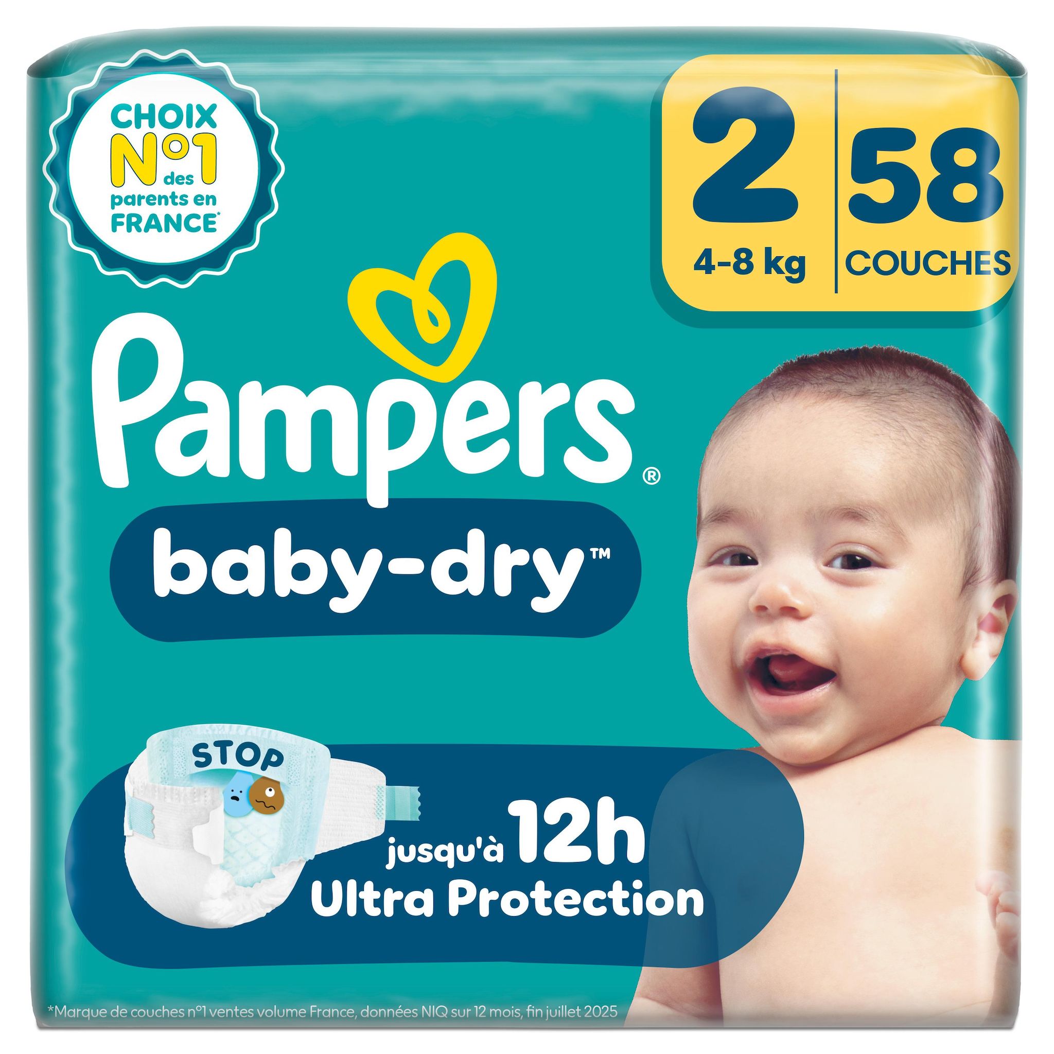 PAMPERS Baby Dry couches taille 2 (4-8kg) 58 couches