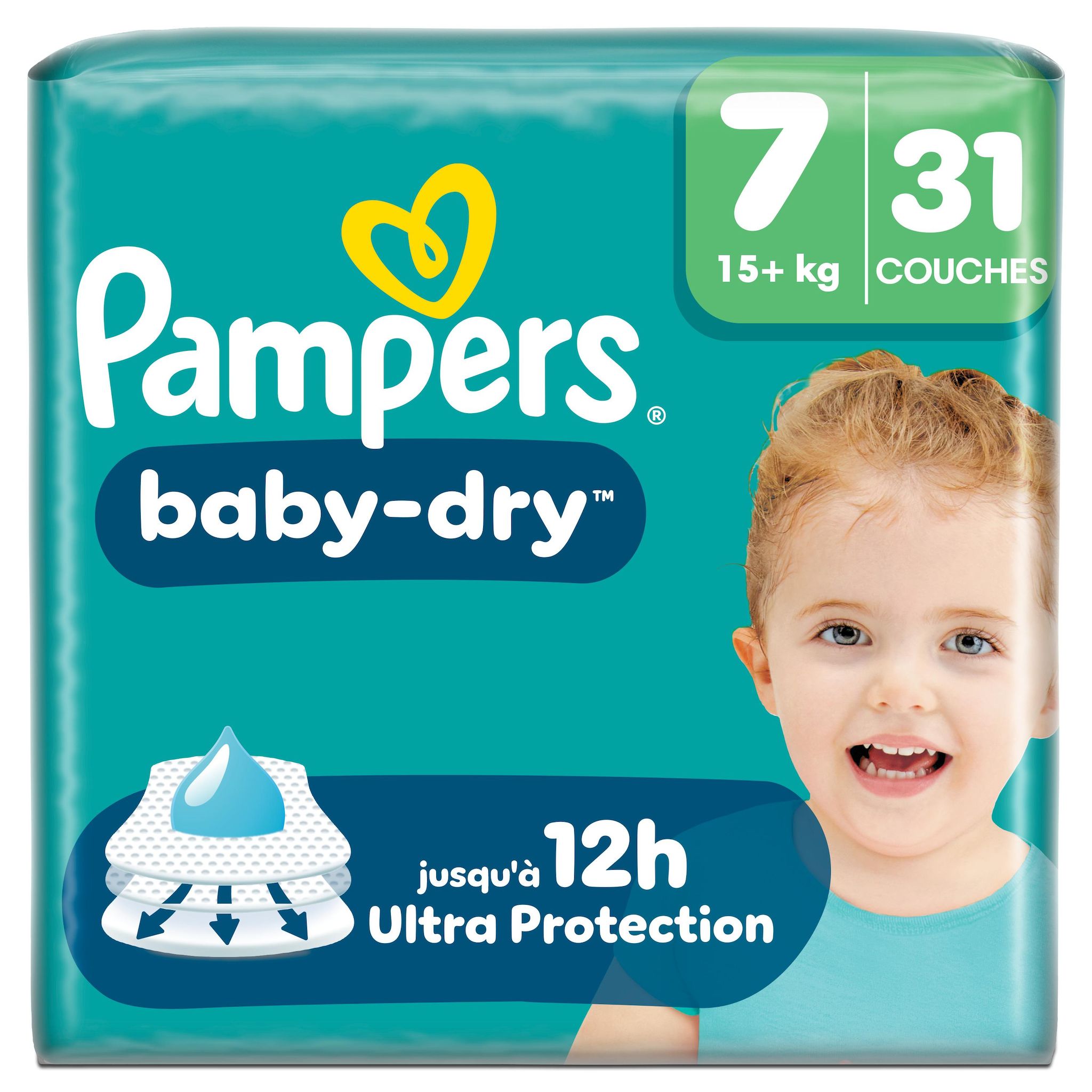 PAMPERS Baby Dry couches taille 7 (+15kg) 31 couches