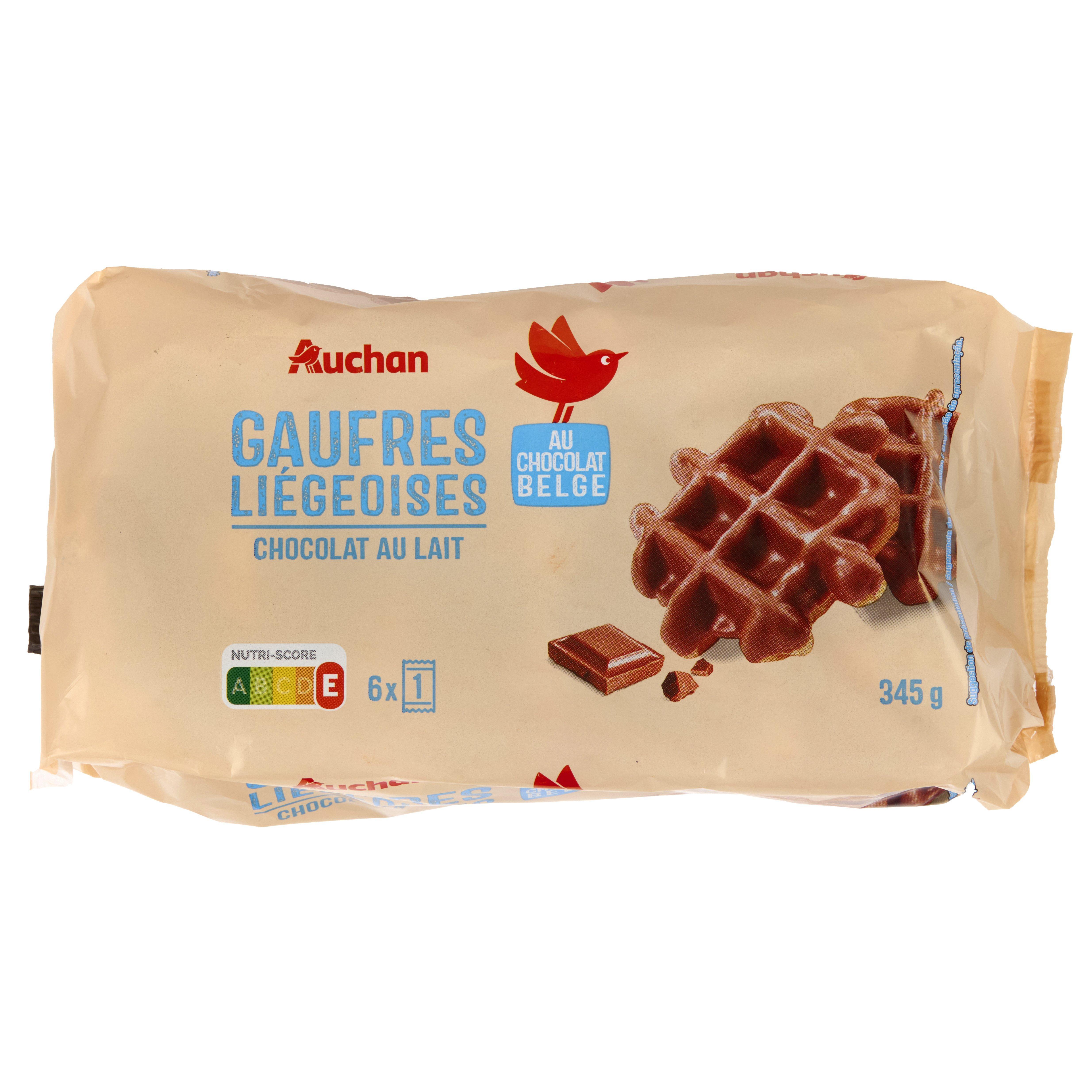 AUCHAN Gaufres liégeoises au chocolat au lait 6 gaufres 345g