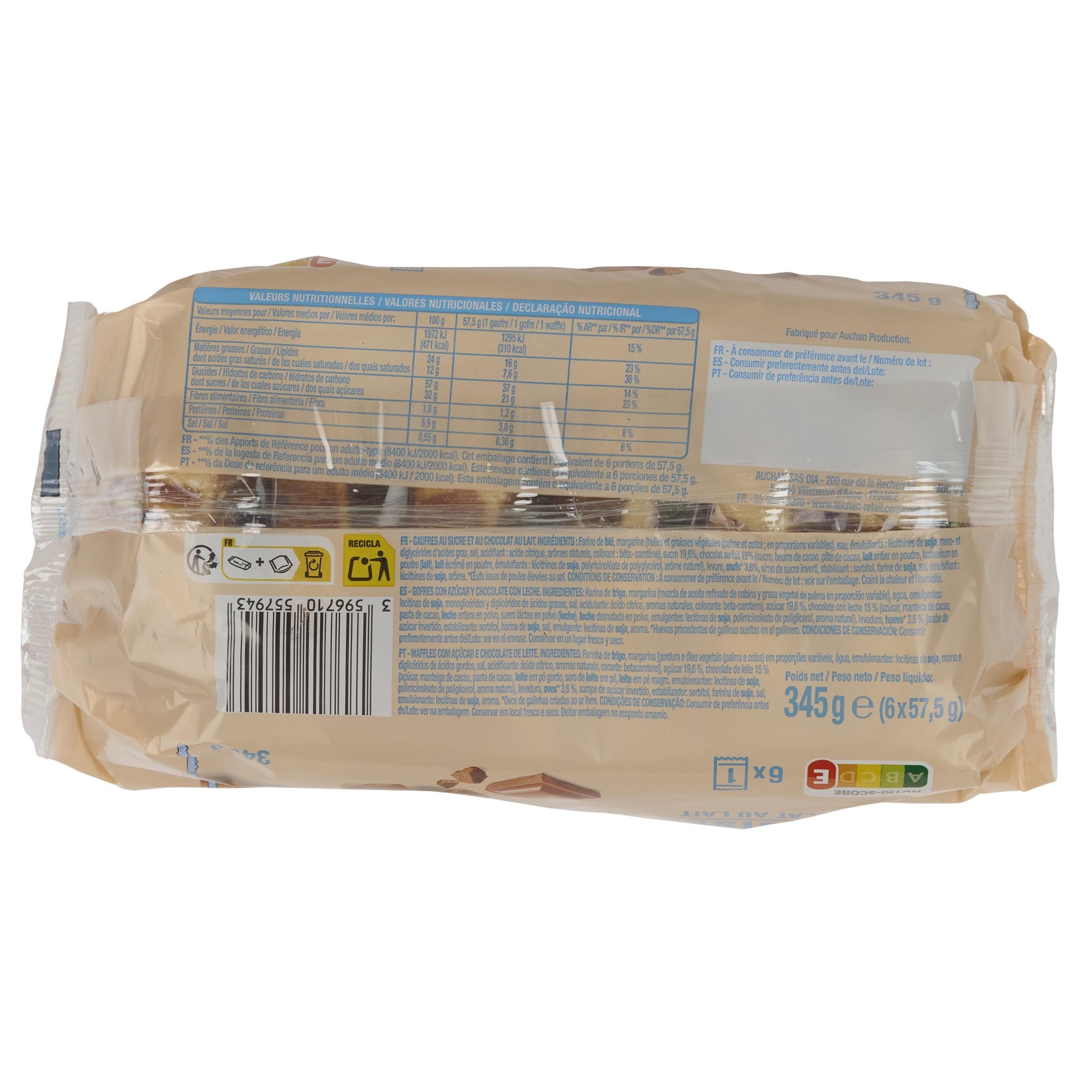 Voir la diapositive 3 : AUCHAN Gaufres liégeoises au chocolat au lait 6 gaufres 345g