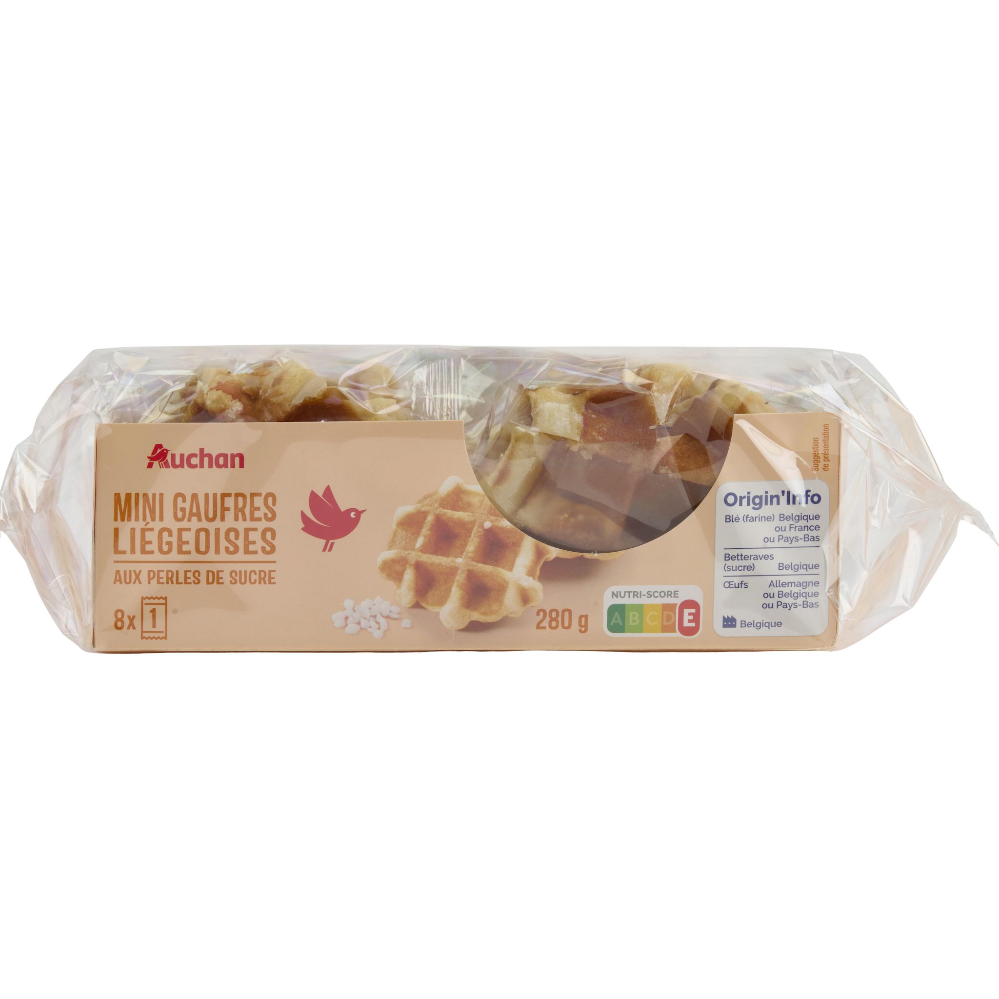 AUCHAN Mini gaufres liégeoises nature 8 gaufres 280g