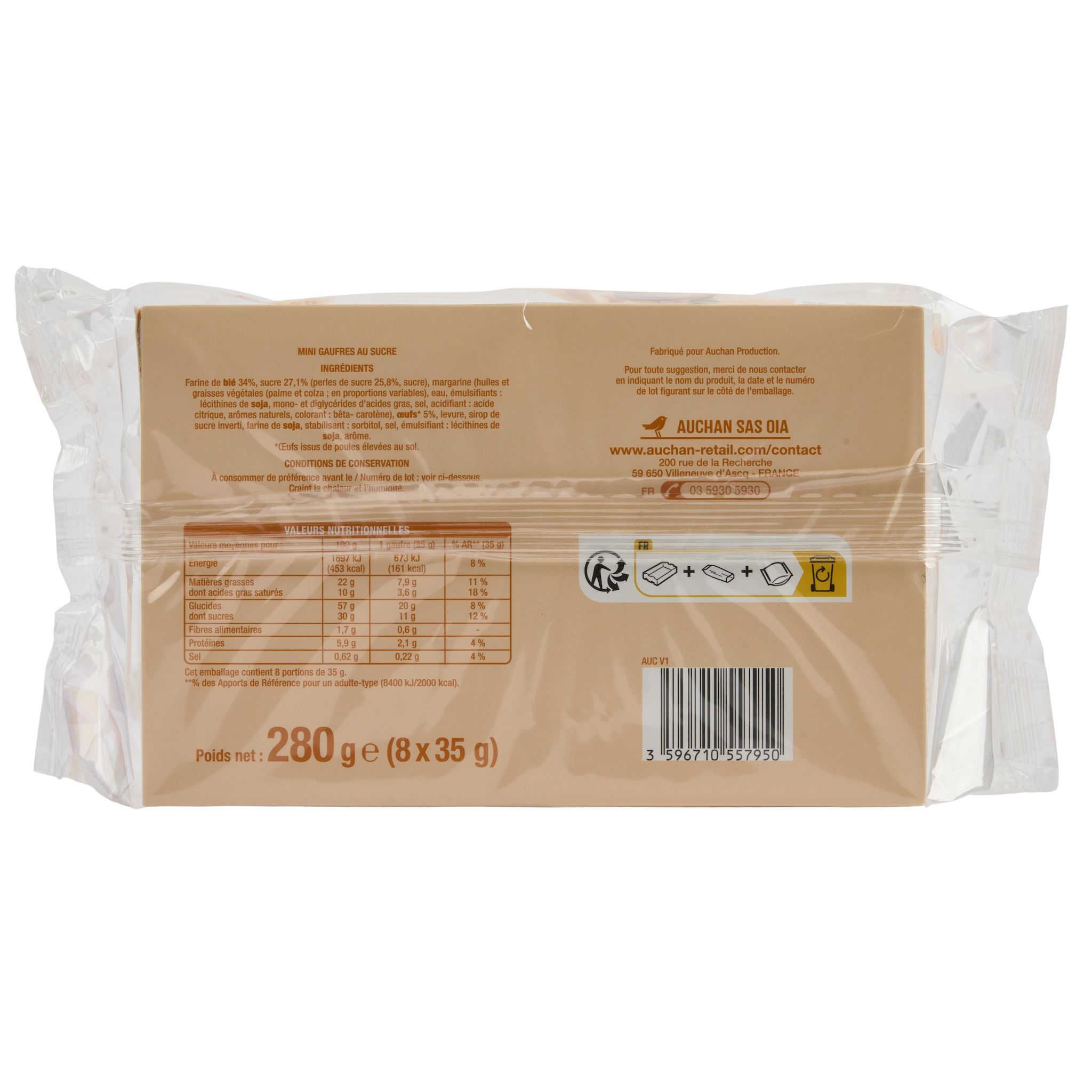 Voir la diapositive 3 : AUCHAN Mini gaufres liégeoises nature 8 gaufres 280g